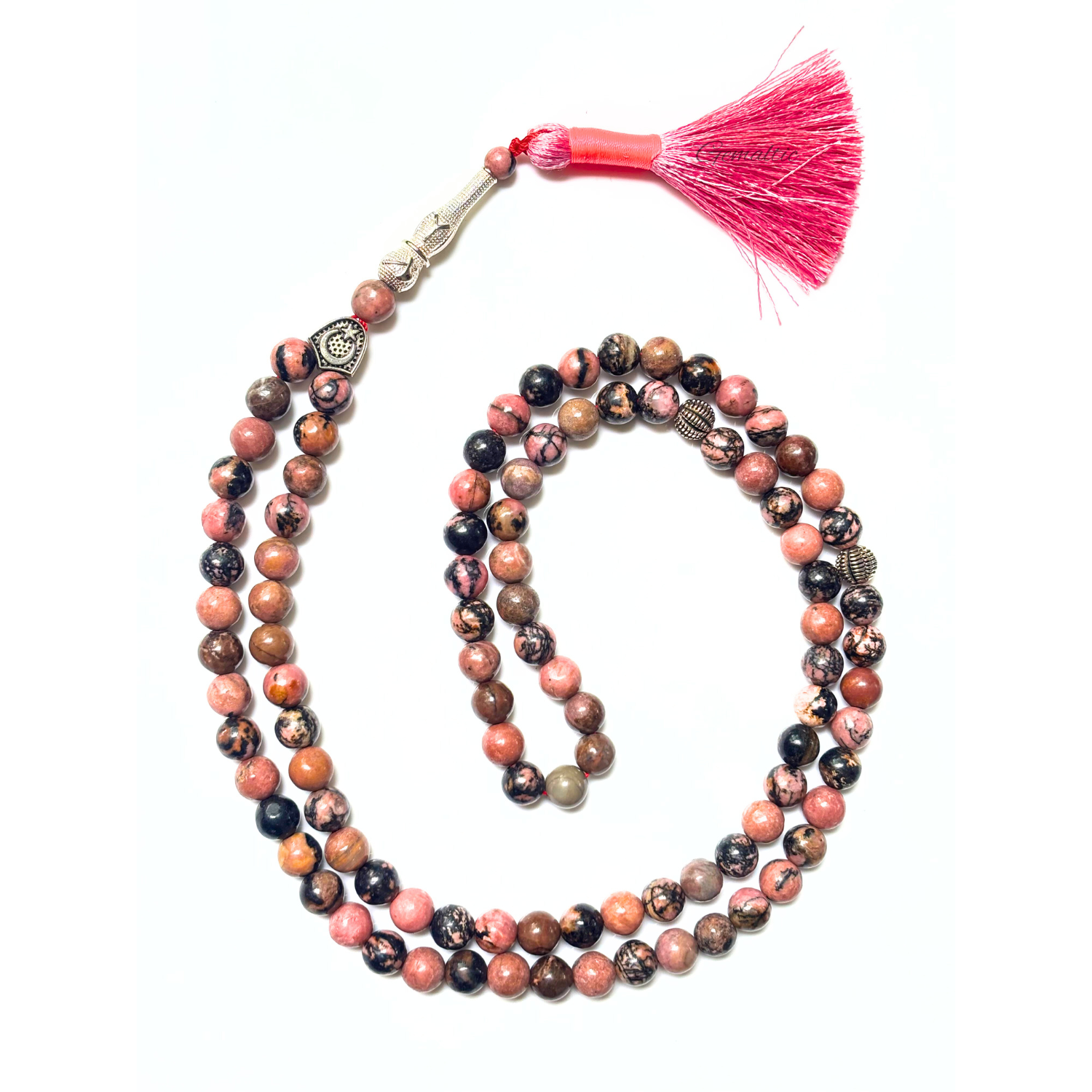 Rhodonite Tasbih 8MM – 99+1 Beads | 100% Natural Certified Handmade Stone Tasbih