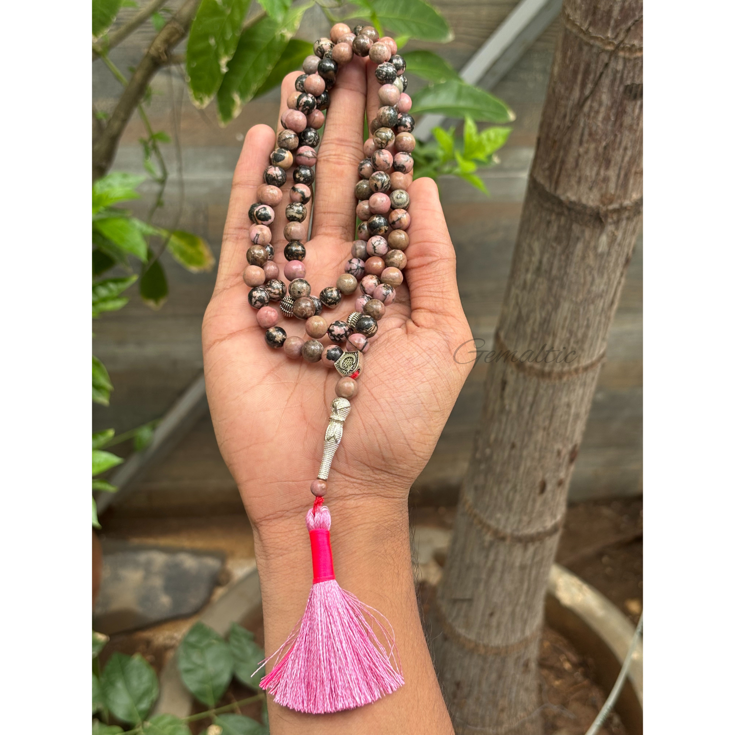 Rhodonite Tasbih 8MM – 99+1 Beads | 100% Natural Certified Handmade Stone Tasbih image 2