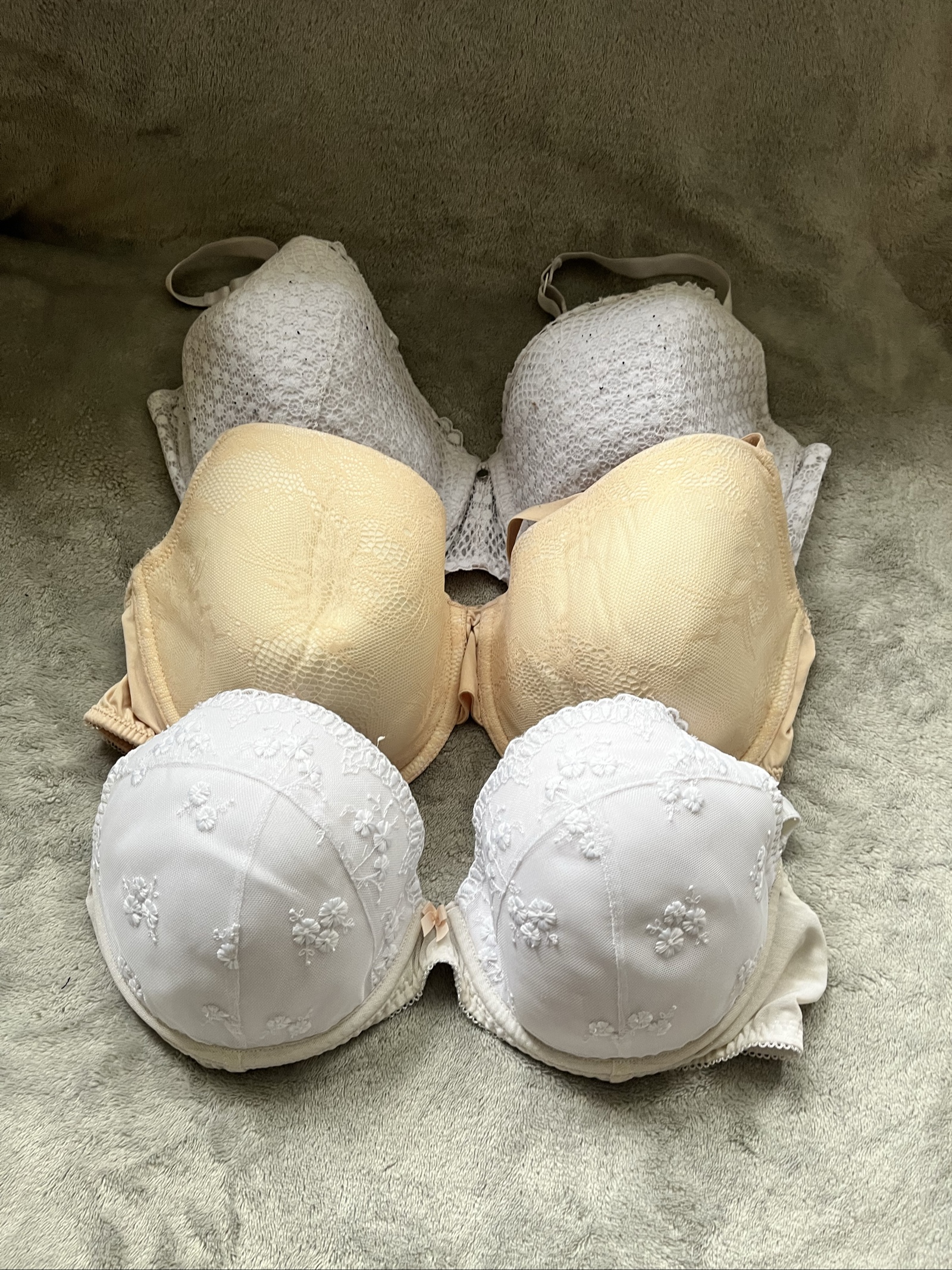 Set of 3 Beige & White Lace & Embroidered Bras UK 38C