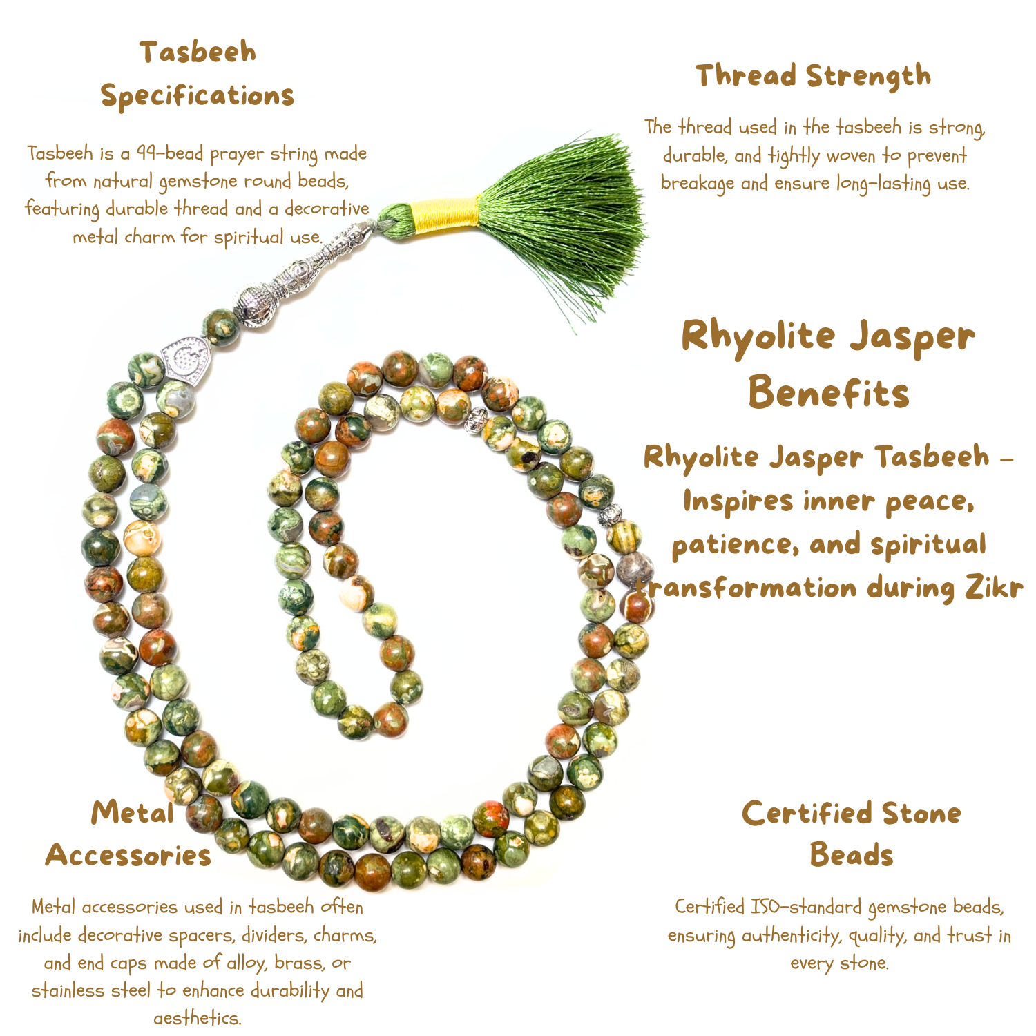 Rhoyalite Tasbih 8MM – 99+1 Beads | 100% Natural Certified Handmade Stone Tasbih image 3