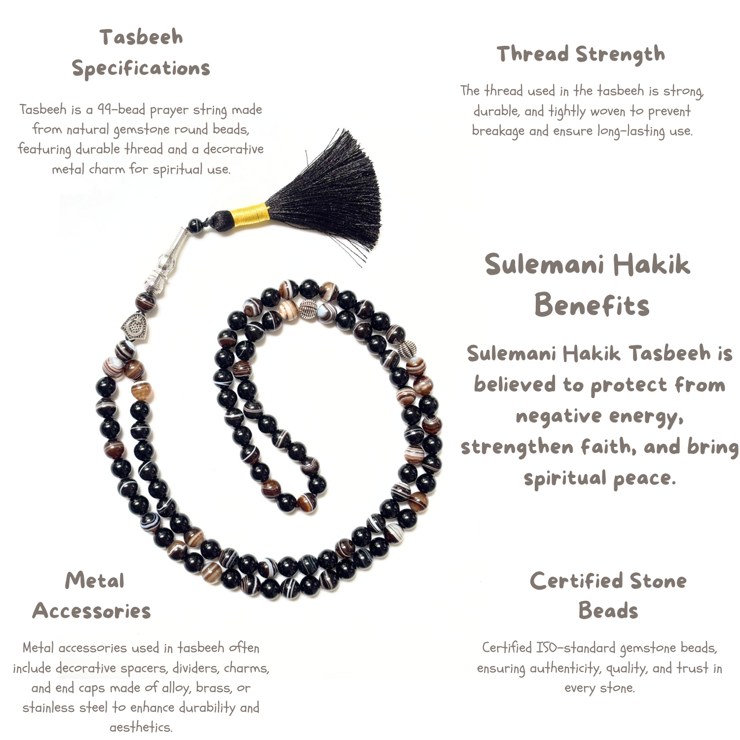Sulemani Hakik Tasbih 8MM – 33+1 Beads | 100% Natural Certified Handmade Stone Tasbih image 3