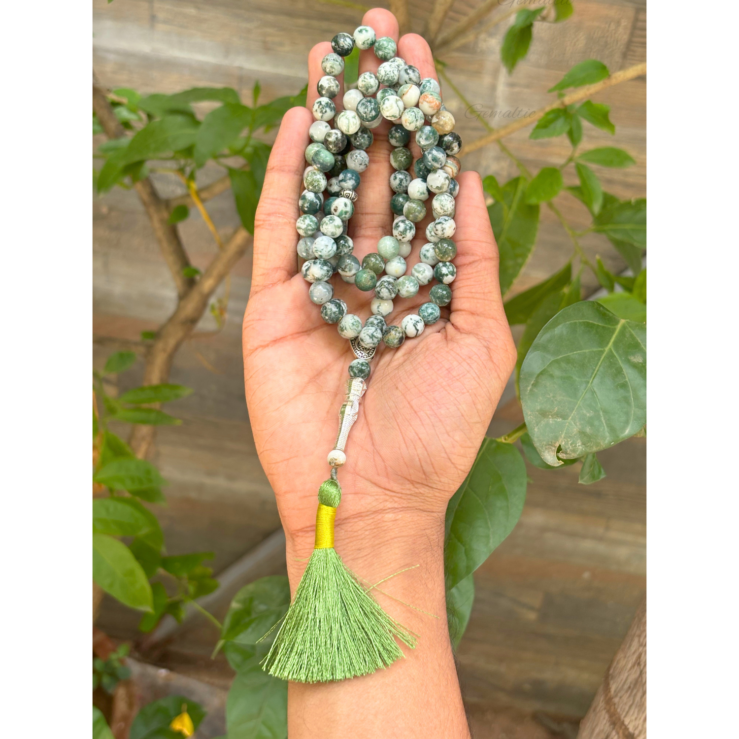 Tree Agate Tasbih 8MM – 99+1 Beads | 100% Natural Certified Handmade Stone Tasbih image 2