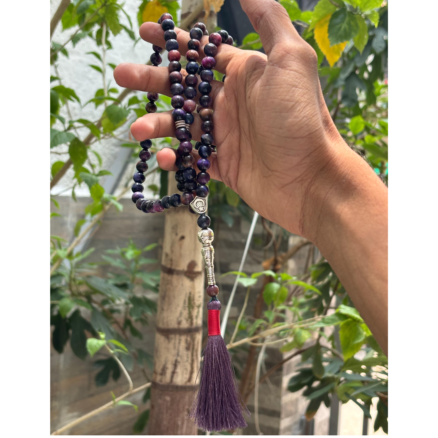Violet Blue Tiger Eye Tasbih 8MM – 99+1 Beads | 100% Natural Certified Handmade Stone Tasbih image 2
