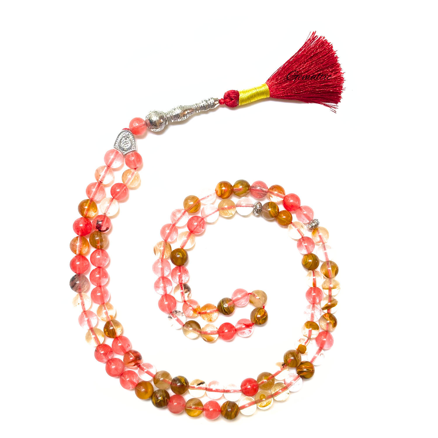 Watermelon Quartz Tasbih 8MM – 99+1 Beads | 100% Natural Certified Handmade Stone Tasbih