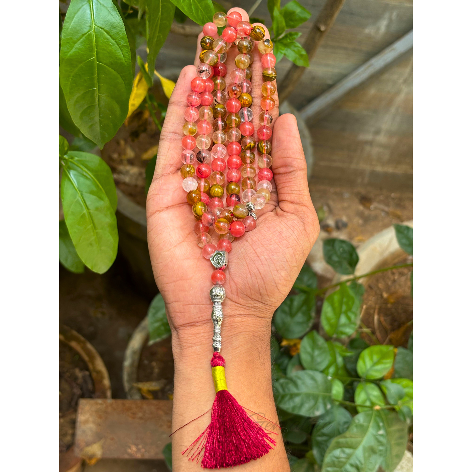 Watermelon Quartz Tasbih 8MM – 99+1 Beads | 100% Natural Certified Handmade Stone Tasbih image 2