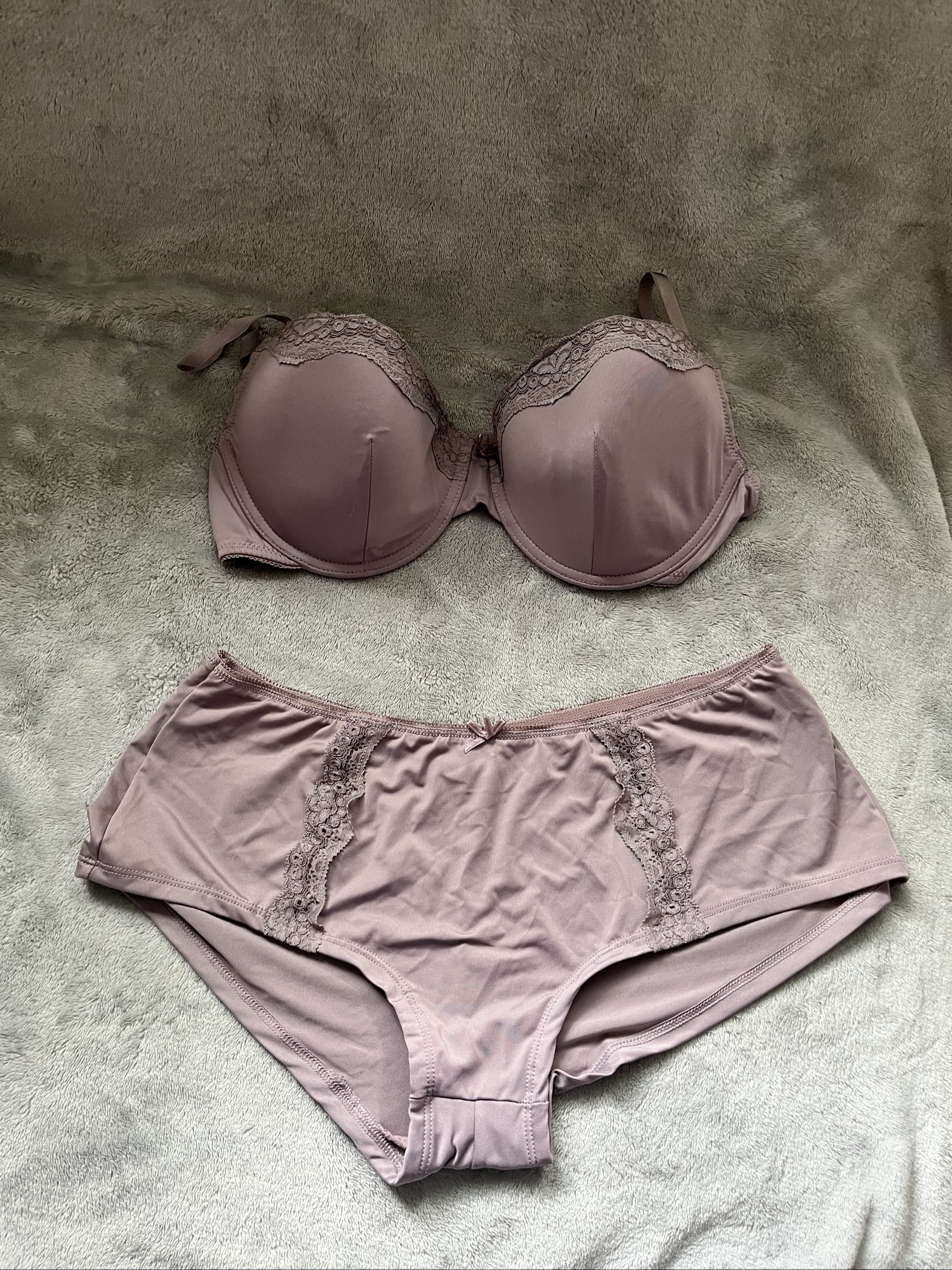 George Mauve Lace Trim Bra 36c & Brief Set UK 14