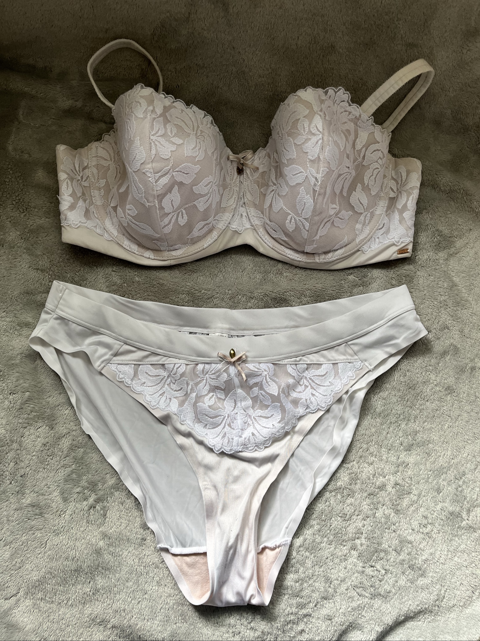 F&F Cream Lace Bra 38D & Brief Set UK 16 Floral Detail