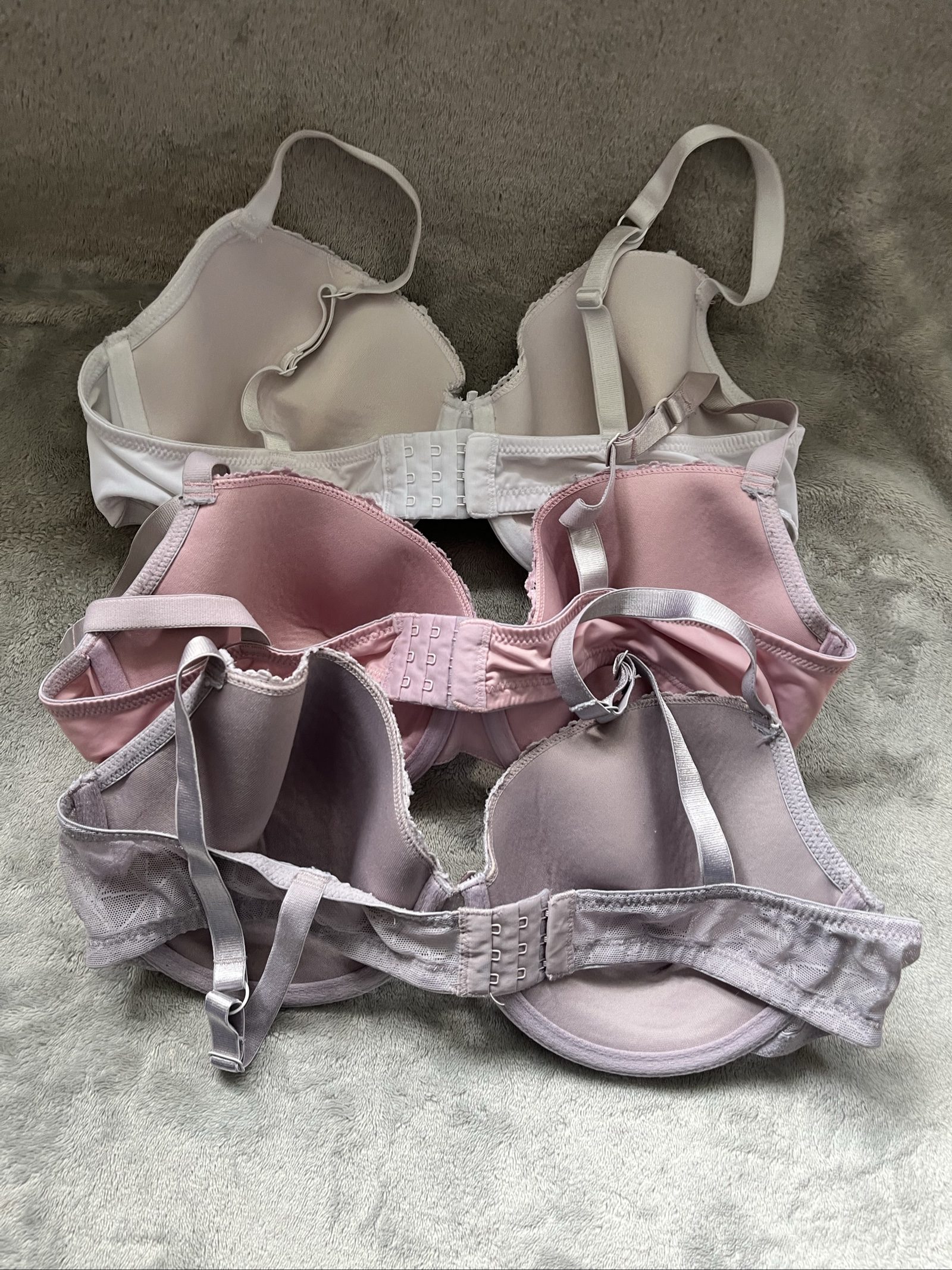White, Pink & Grey Lace Trim Bra Set UK 38D Polyester Blend image 4