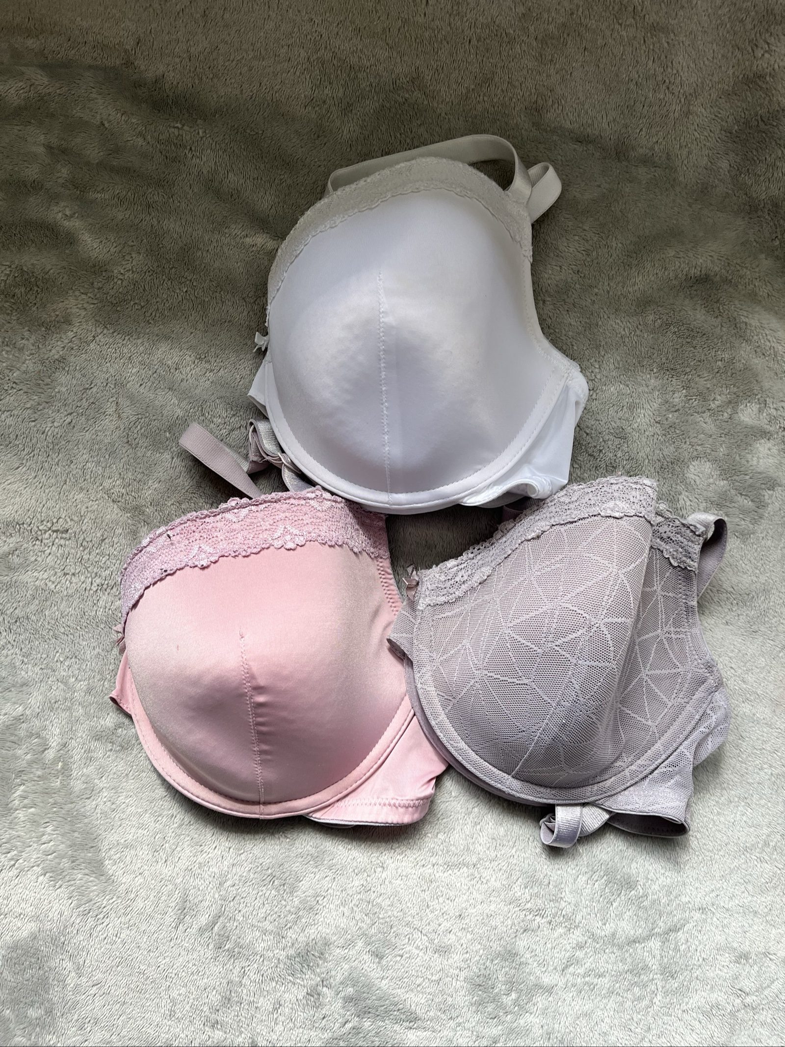 White, Pink & Grey Lace Trim Bra Set UK 38D Polyester Blend image 5