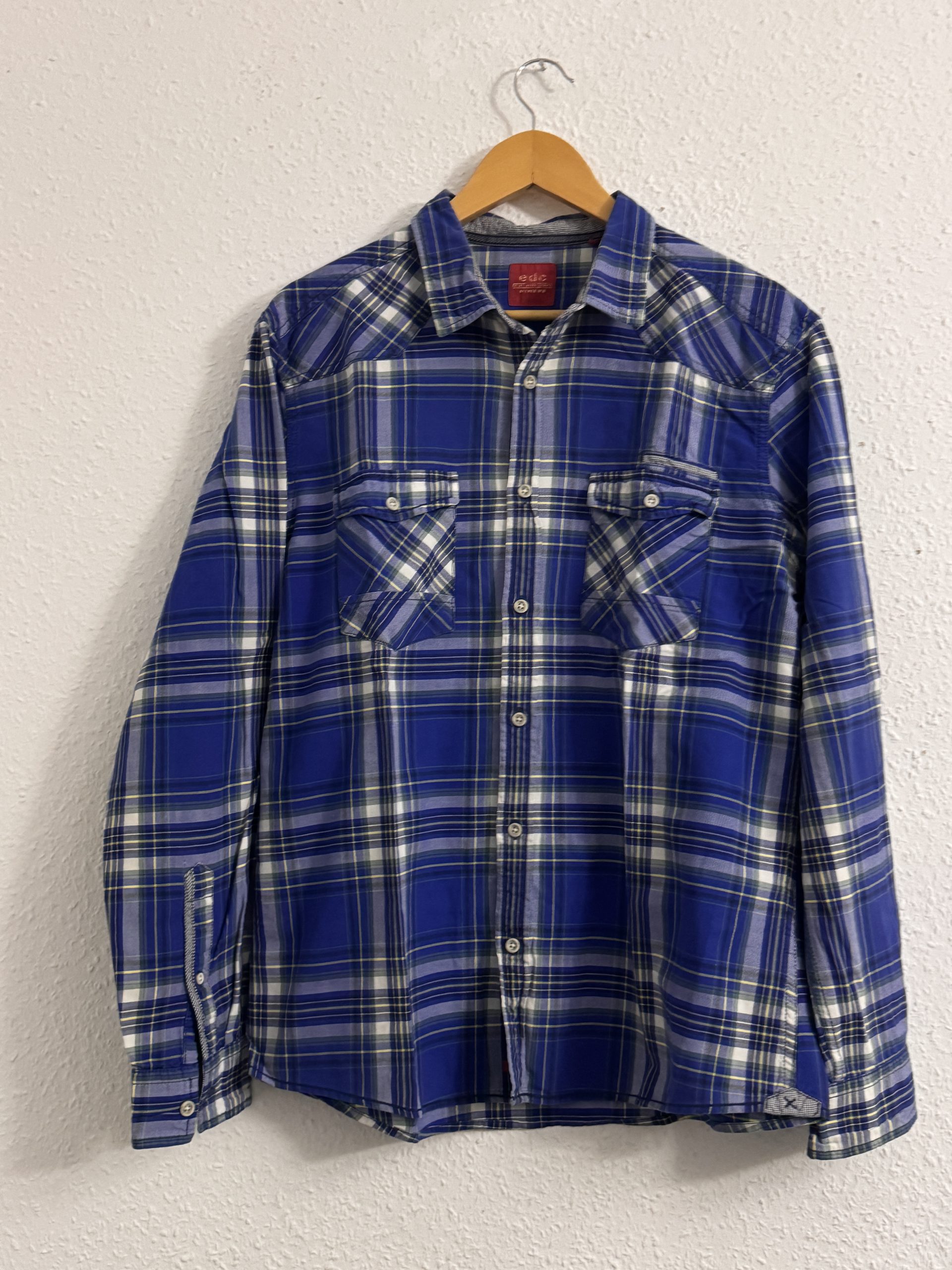 EDC Blue & White Plaid Cotton Shirt Size M 2567