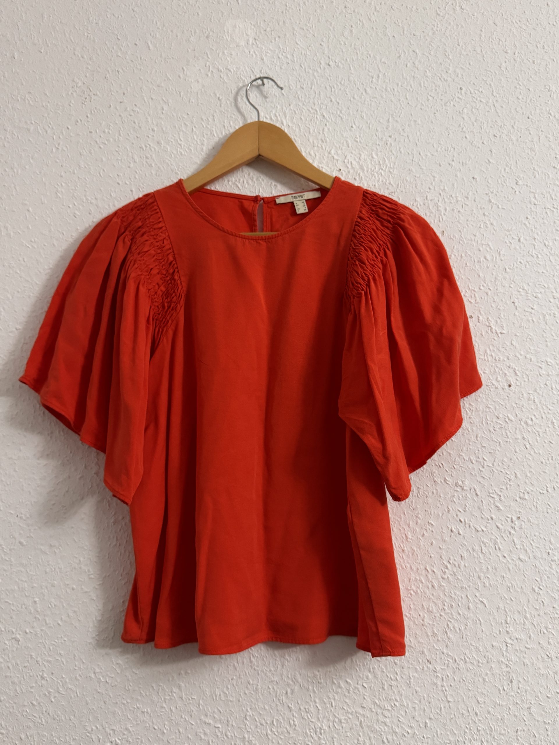 Esprit Red Puff Sleeve Top UK 8 Cotton Blend 2580