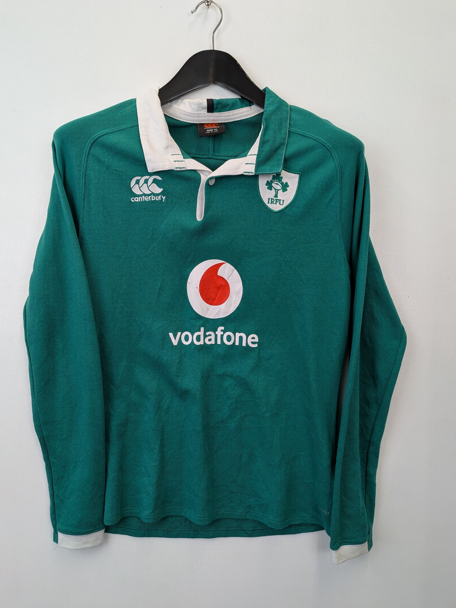 Canterbury Green Vodafone Rugby Shirt Size 14 IRFU