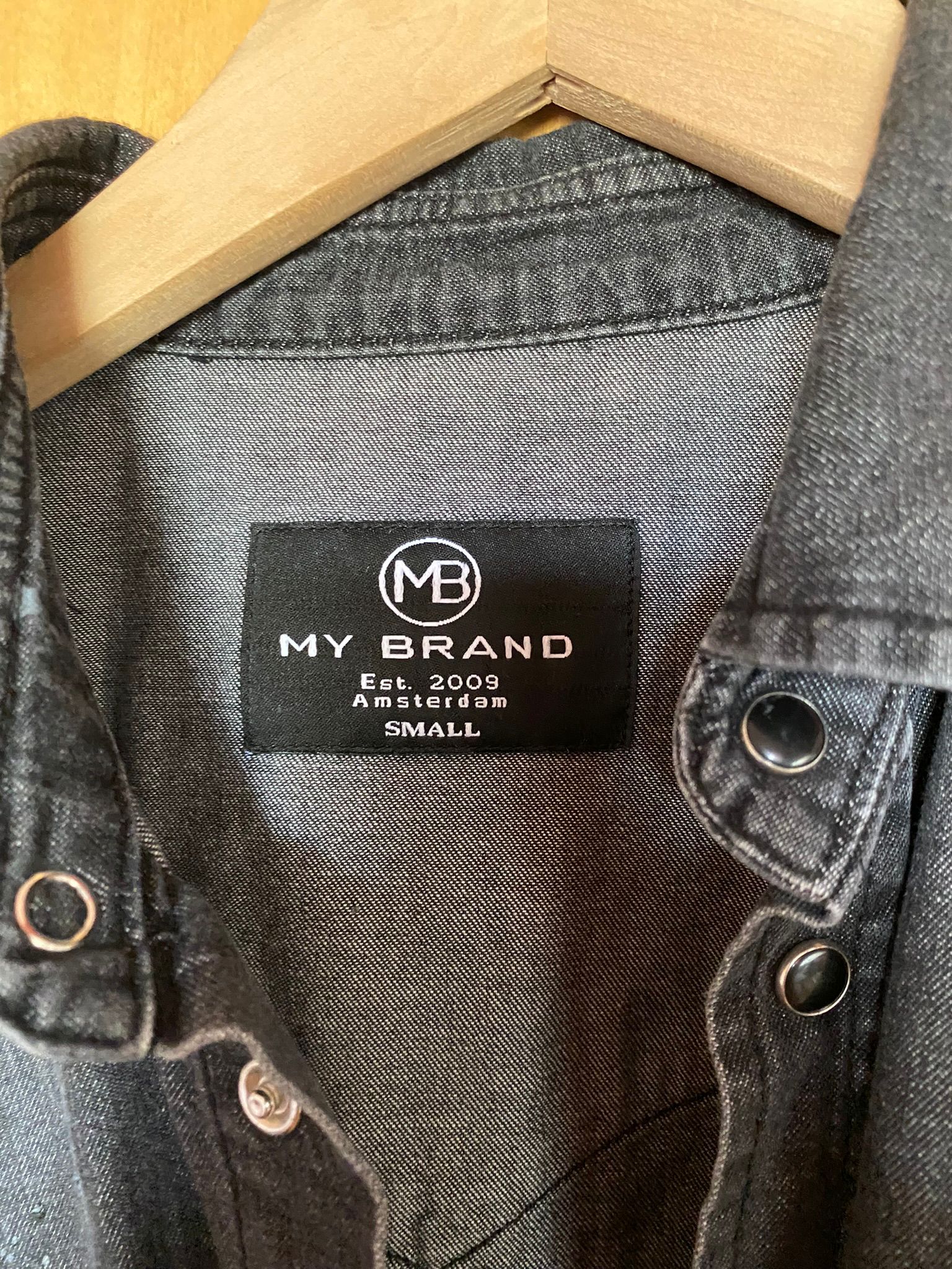My Brand Amsterdam Distressed Denim Western Shirt - Black/Charcoal - Small
