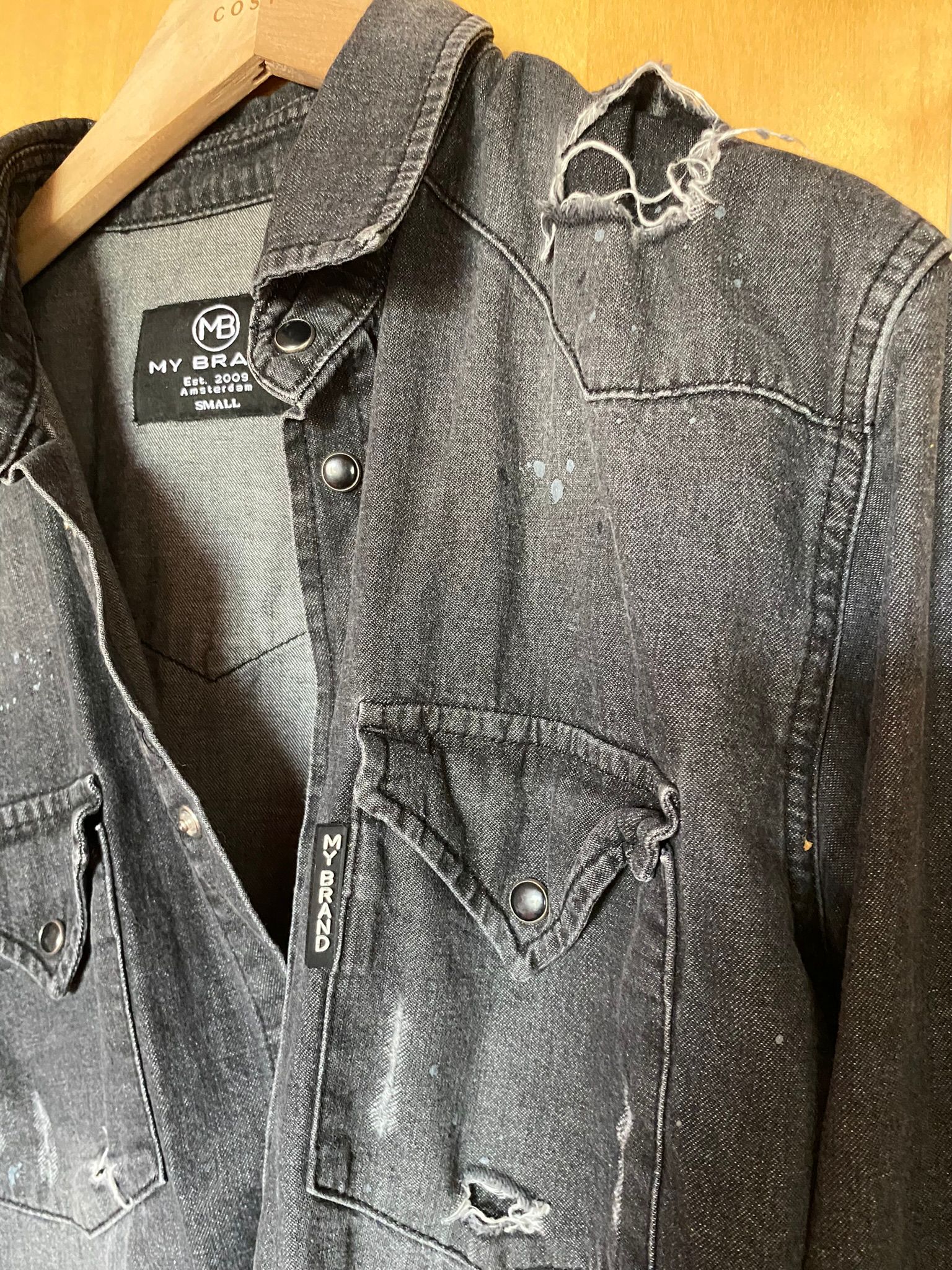 My Brand Amsterdam Distressed Denim Western Shirt - Black/Charcoal - Small image 2