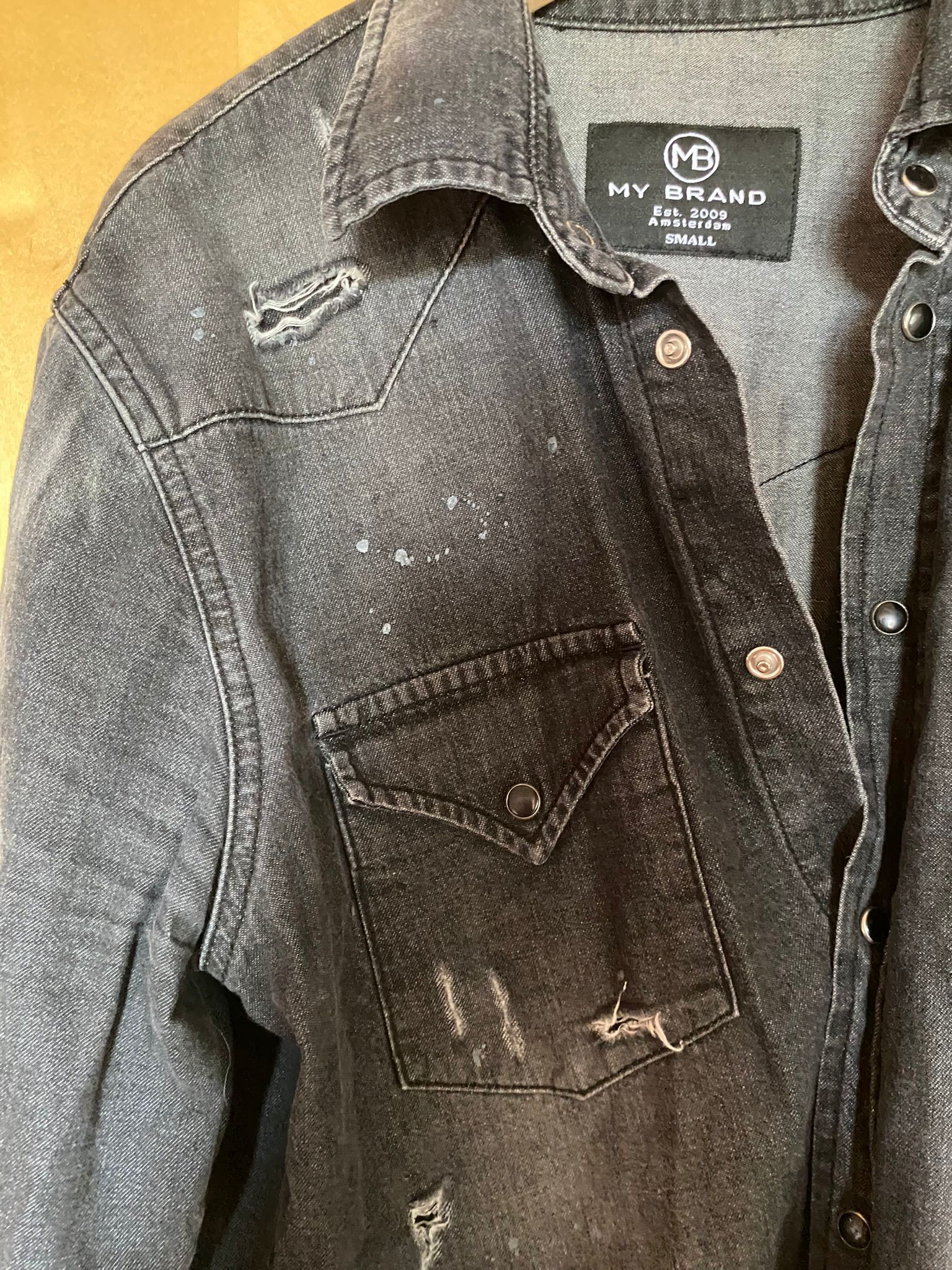 My Brand Amsterdam Distressed Denim Western Shirt - Black/Charcoal - Small image 3