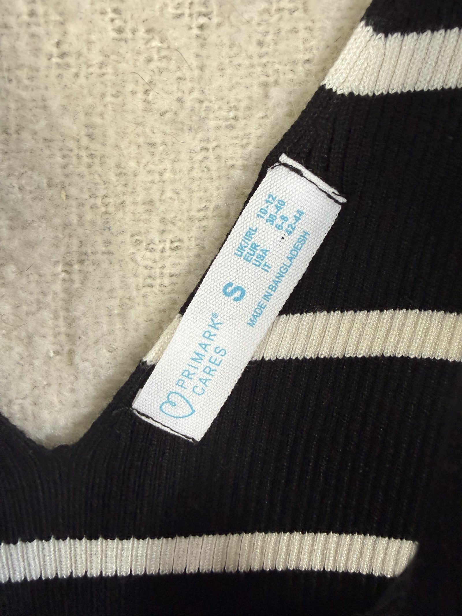Primark Black & White Striped Ribbed V-Neck Sleeveless Tank Top S Stylish image 2