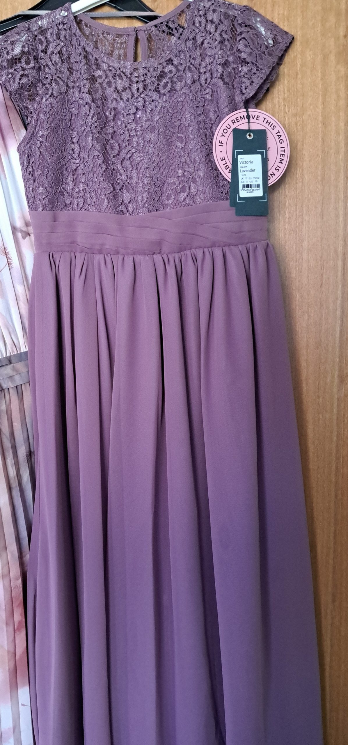 Victoria Lavender Lace Top Maxi Dress UK 12