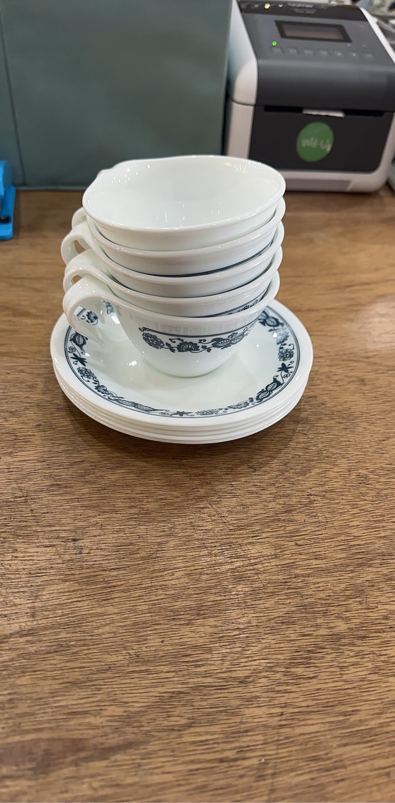White & Blue Floral Porcelain Tea Cup & Saucer Set 6 Pieces
