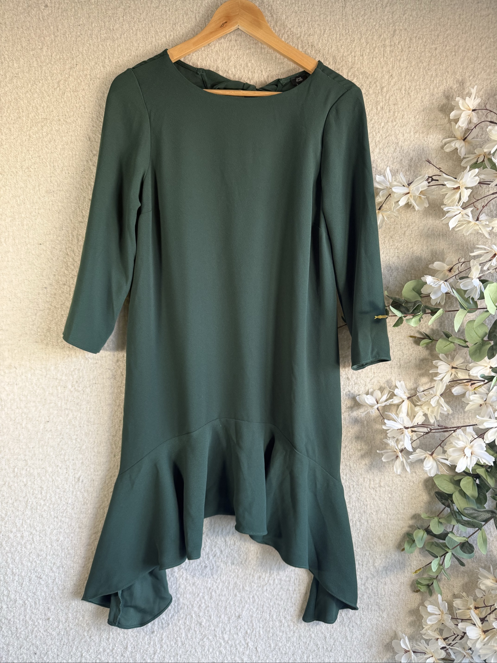 River Island Dark Green Ruffle Hem Midi Dress Size 10 Elegant Occasion
