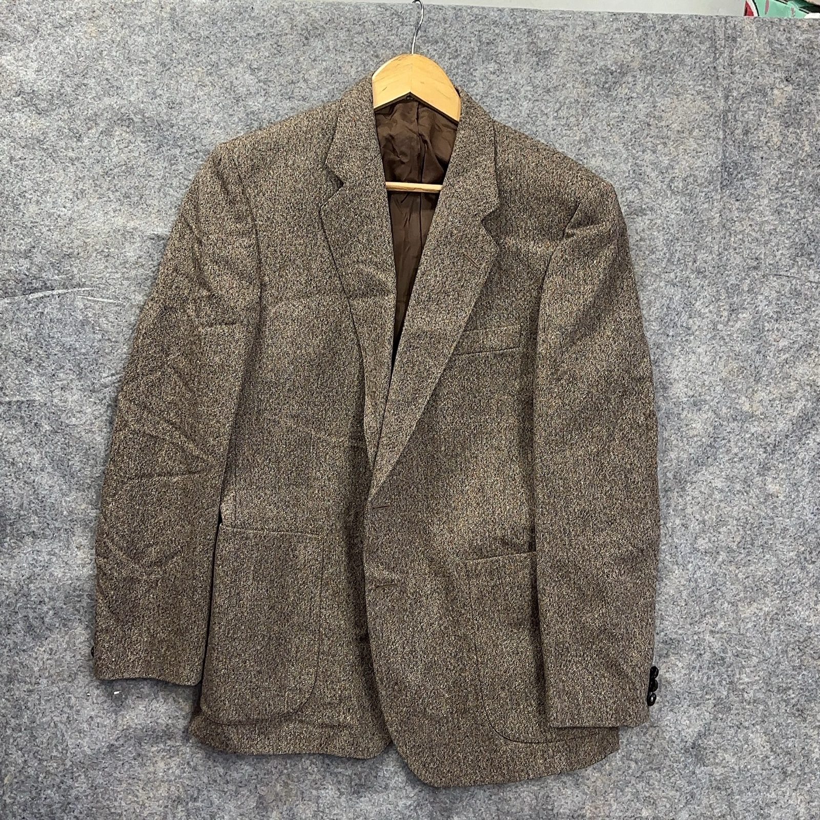 St Michael Brown Tweed Wool Blend Men's Blazer Jacket Large Classic Fit