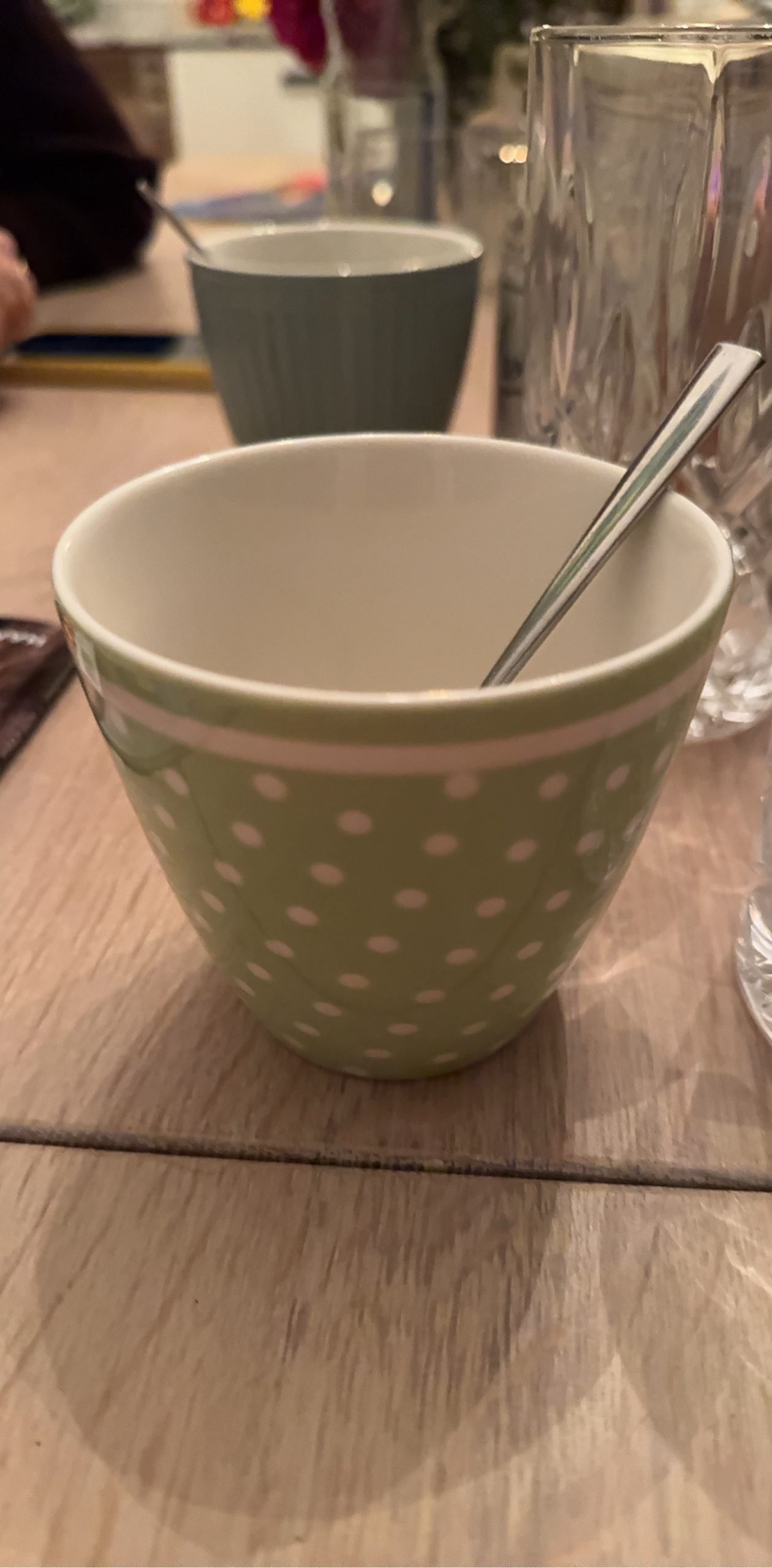 Green & White Polka Dot Ceramic Mug with Spoon