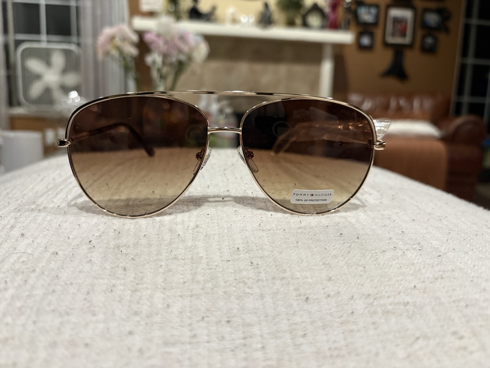Tommy Hilfiger Gold Brown Aviator Sunglasses UV Protection