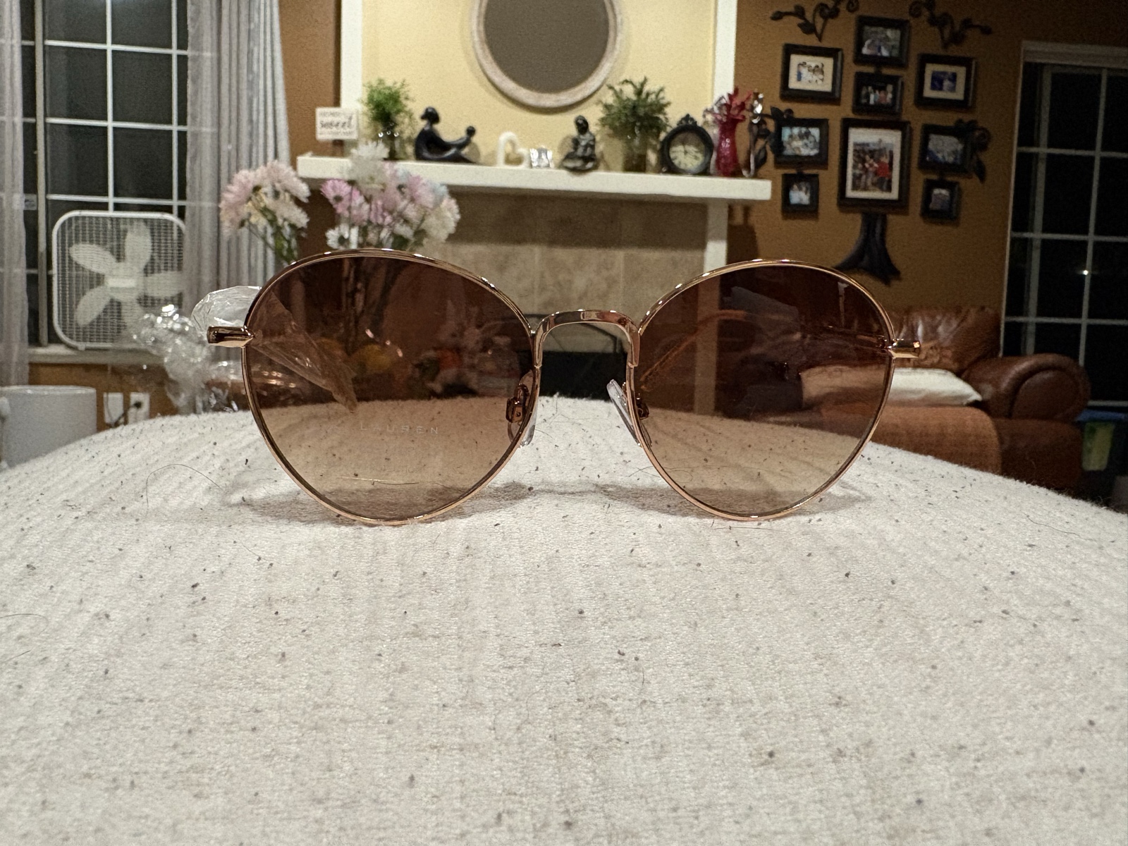 Round Pink Gradient Lens Sunglasses with Gold Frame