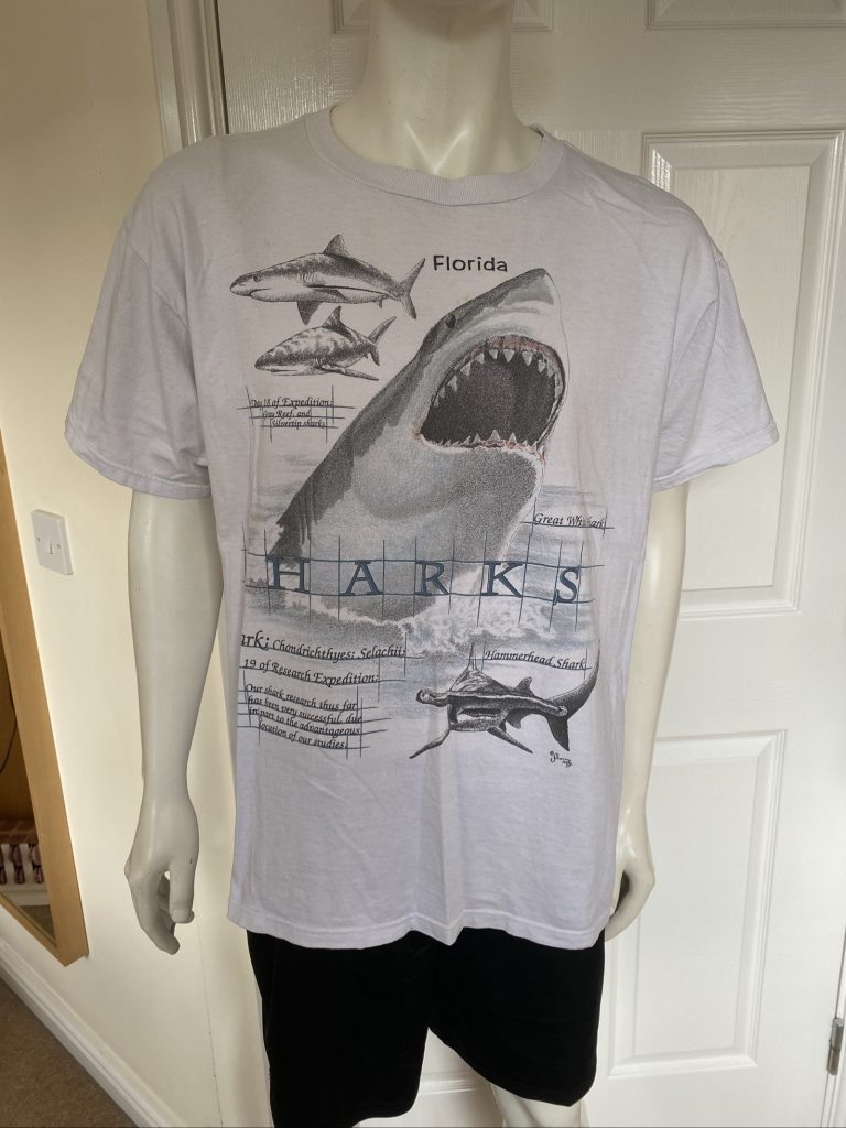 White & Grey Florida Sharks Graphic Tee T-Shirt - Size XL