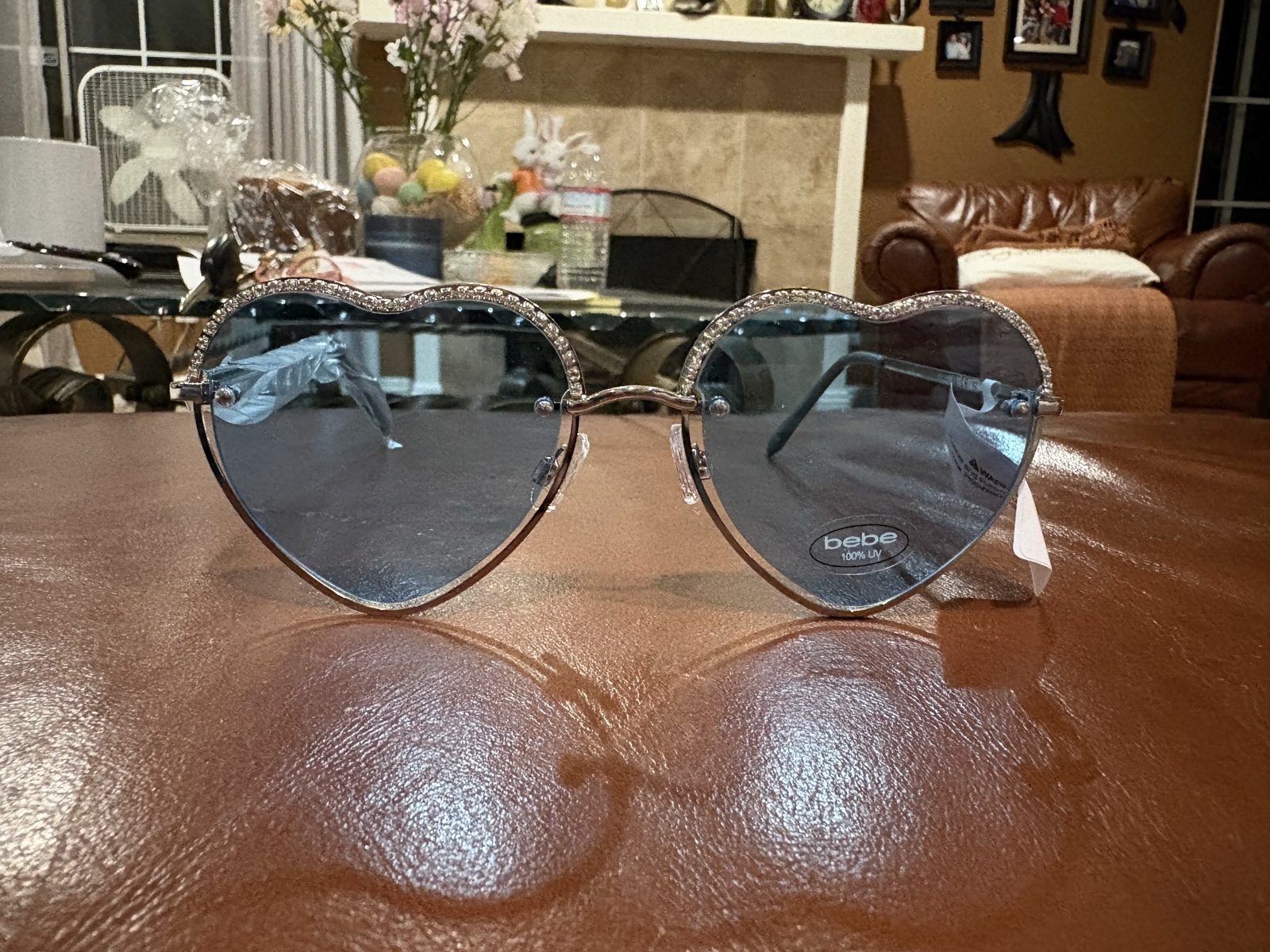 bebe Blue Heart Shaped Sunglasses with Rhinestones
