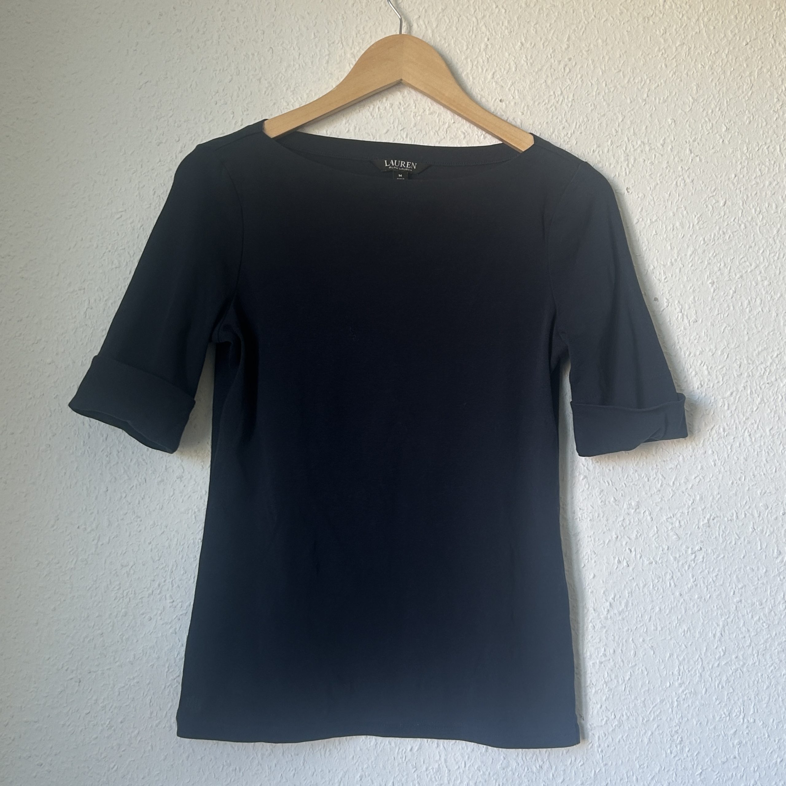Lauren Ralph Lauren Navy Blue 3/4 Sleeve Top Medium 2134 image 2