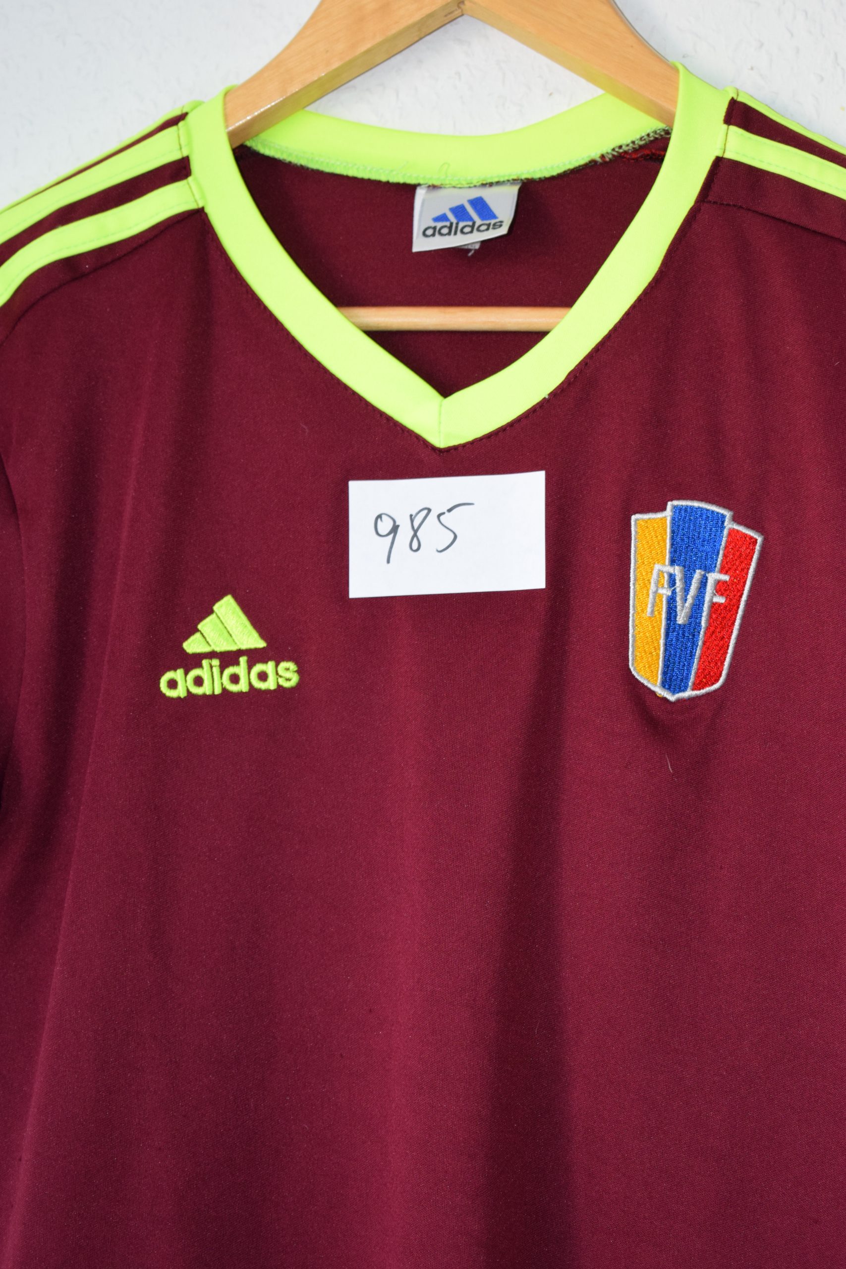 Adidas Burgundy & Neon Yellow Football Shirt Age 14 985 image 6