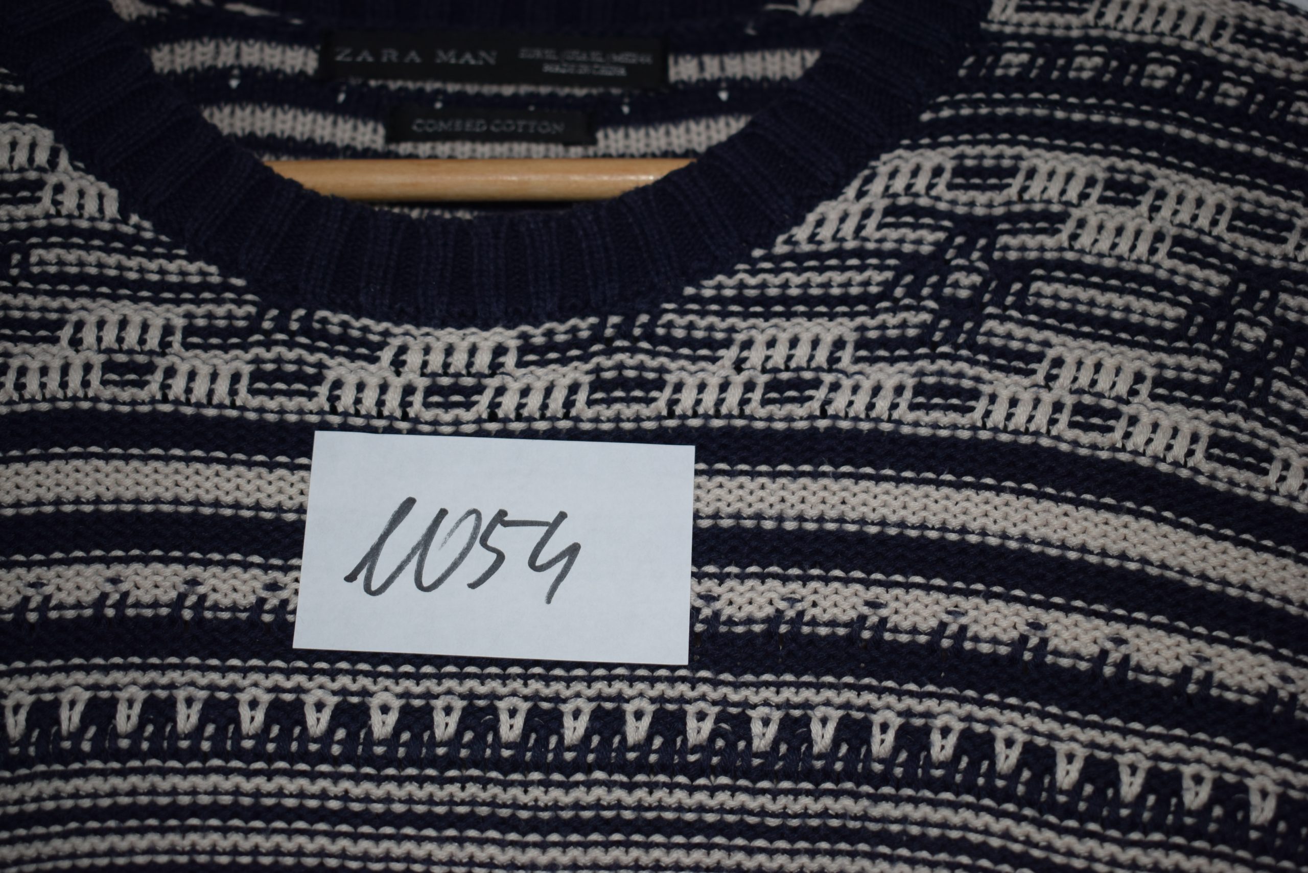 Zara Man Navy & White Patterned Cotton Jumper Medium 1054