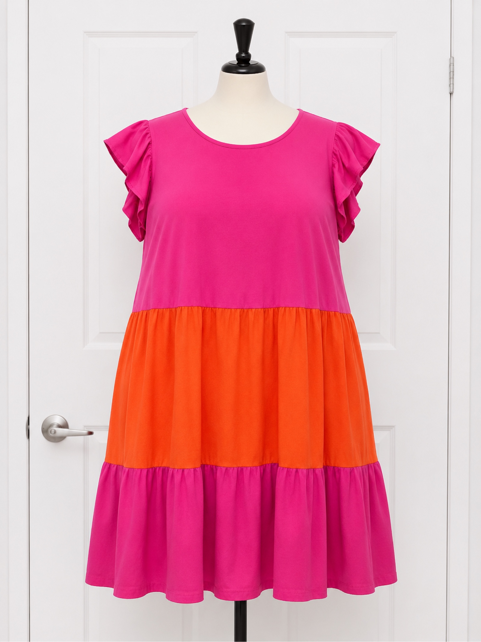 SHEIN Pink & Orange Ruffle Sleeve Dress 2XL Plus Size