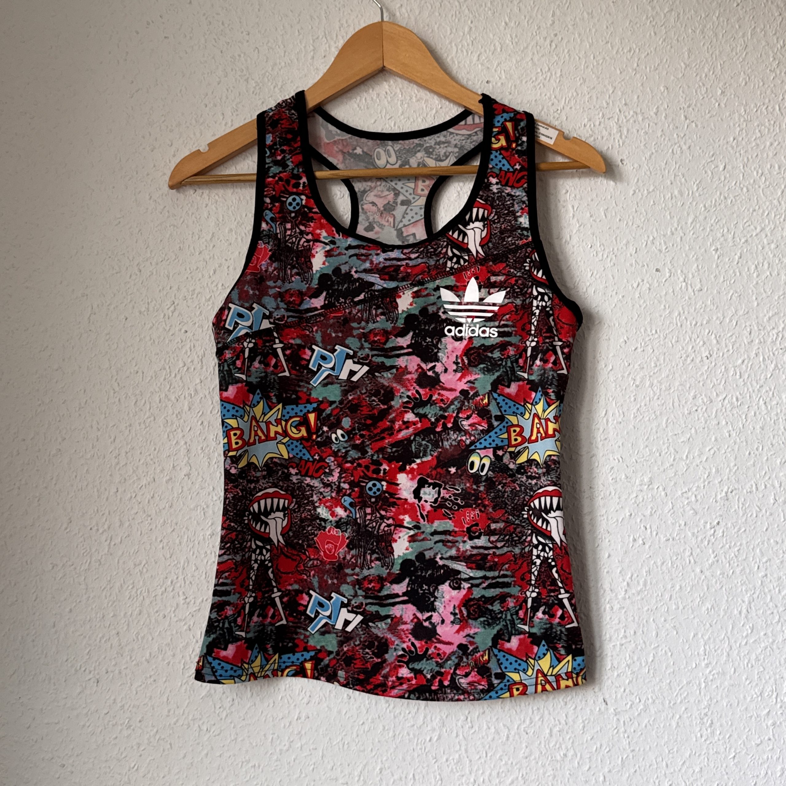 Adidas Red Black Graphic Print Racerback Tank Top Small 2608