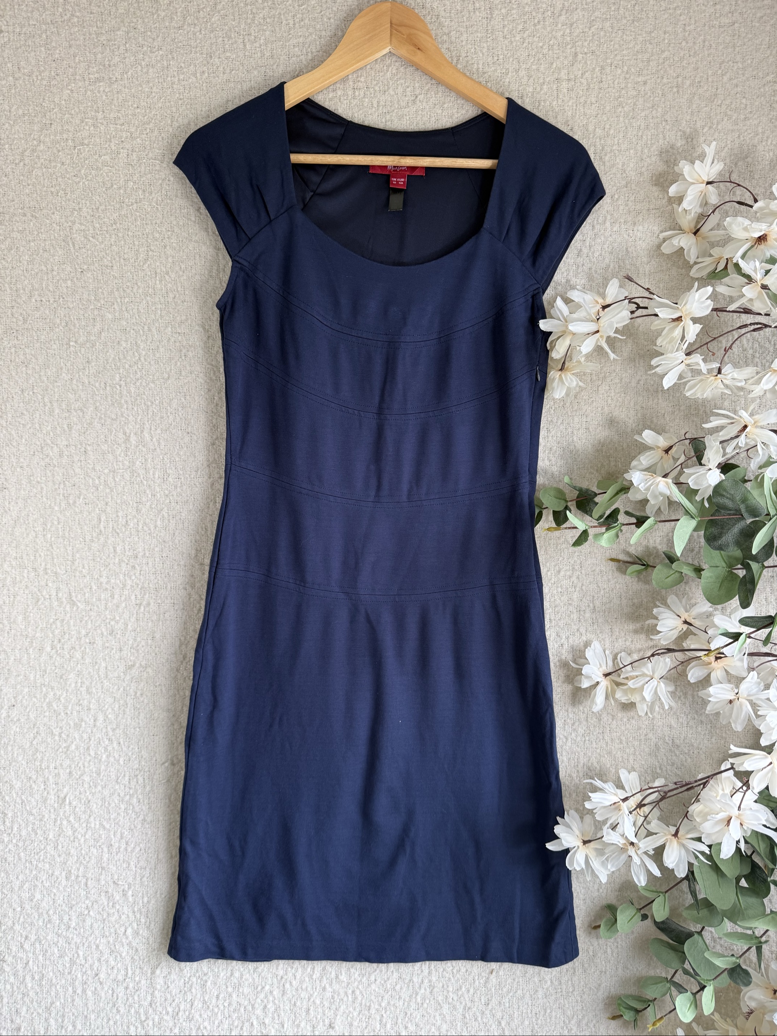 Monsoon Navy Blue Cap Sleeve Dress UK 10 Classic Fit Elegant Style