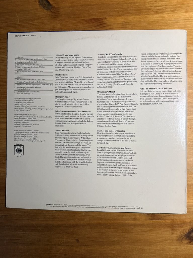 The Chieftains 7 Vinyl LP Record CBS VG+ image 2
