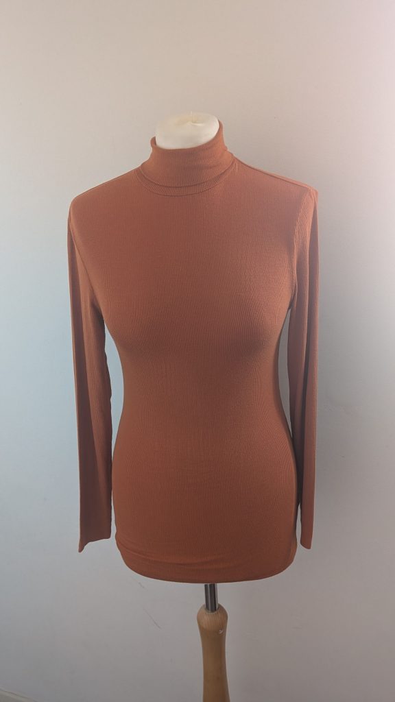 Papaya Rust Orange Ribbed Long Sleeve Turtleneck Top UK 12