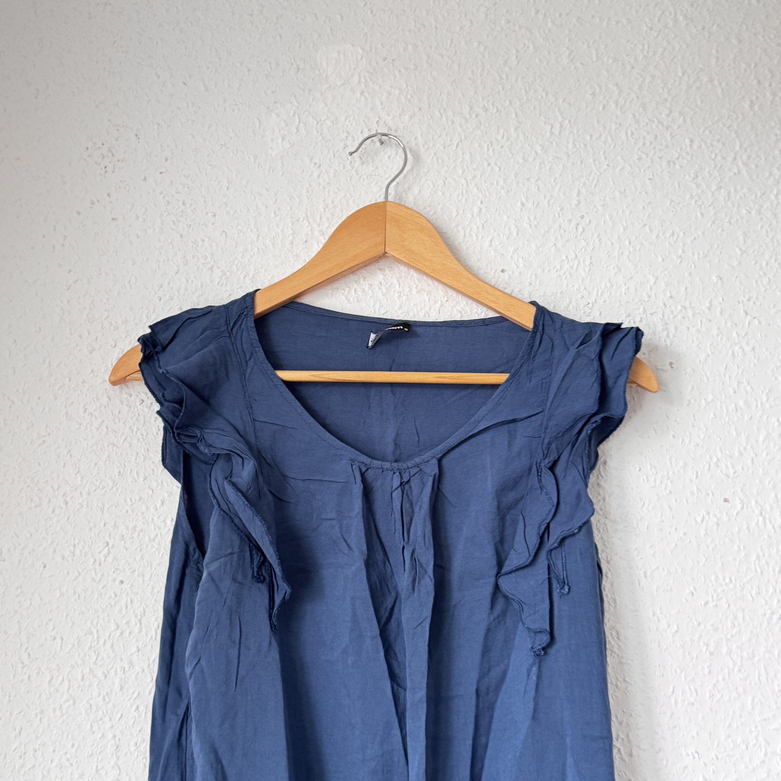 Busem Blue Ruffle Sleeve Top Small Elastic Hem 2625 image 2