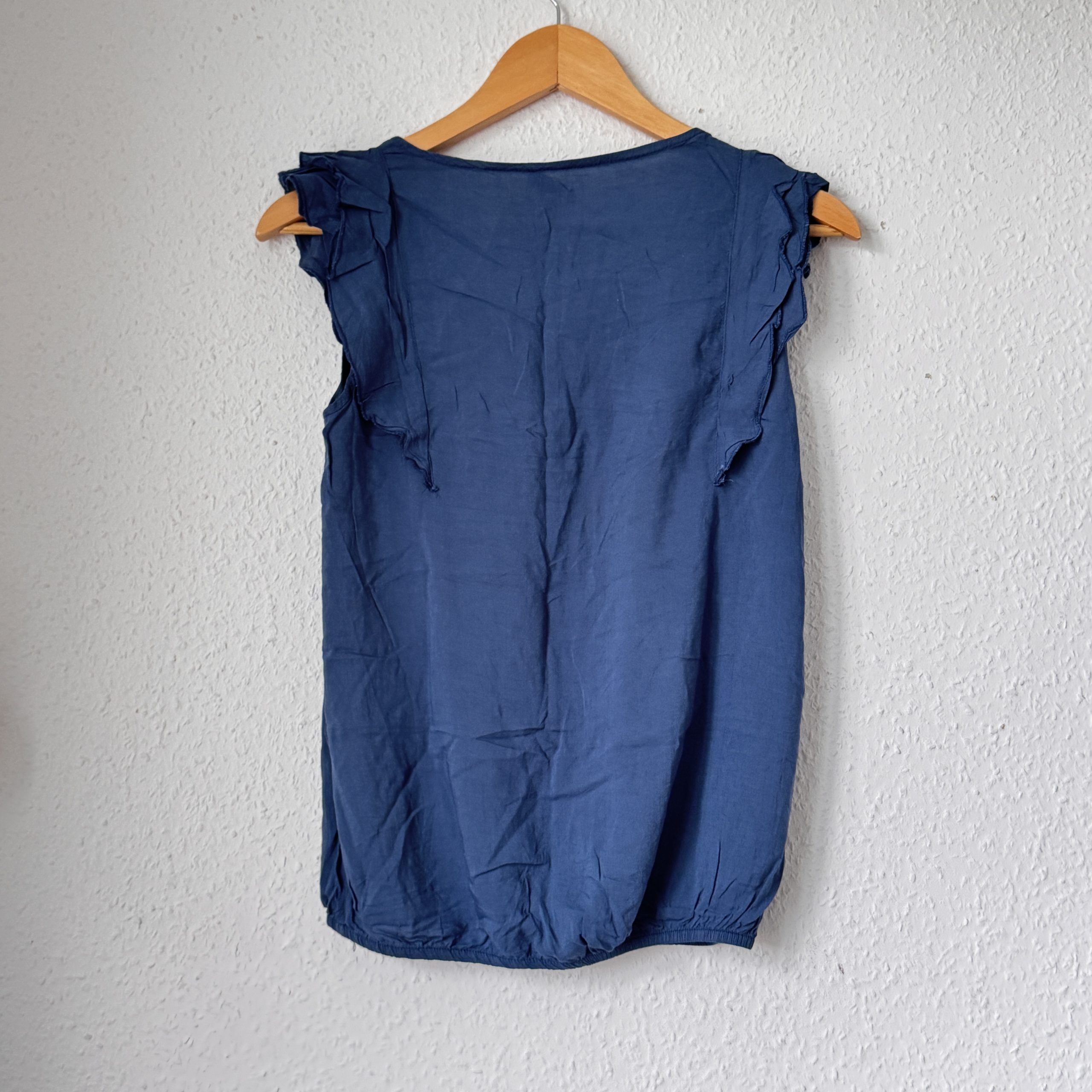 Busem Blue Ruffle Sleeve Top Small Elastic Hem 2625 image 4