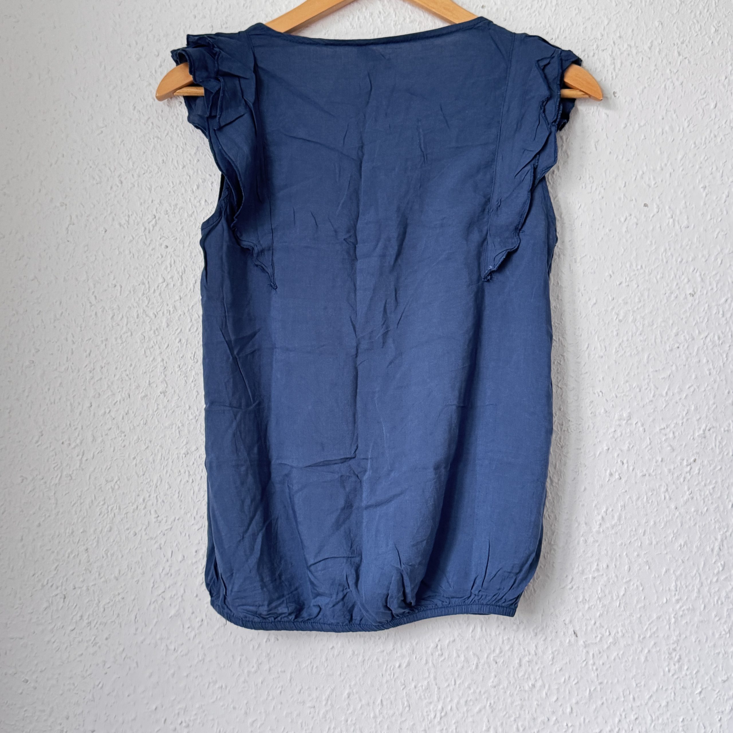 Busem Blue Ruffle Sleeve Top Small Elastic Hem 2625 image 6