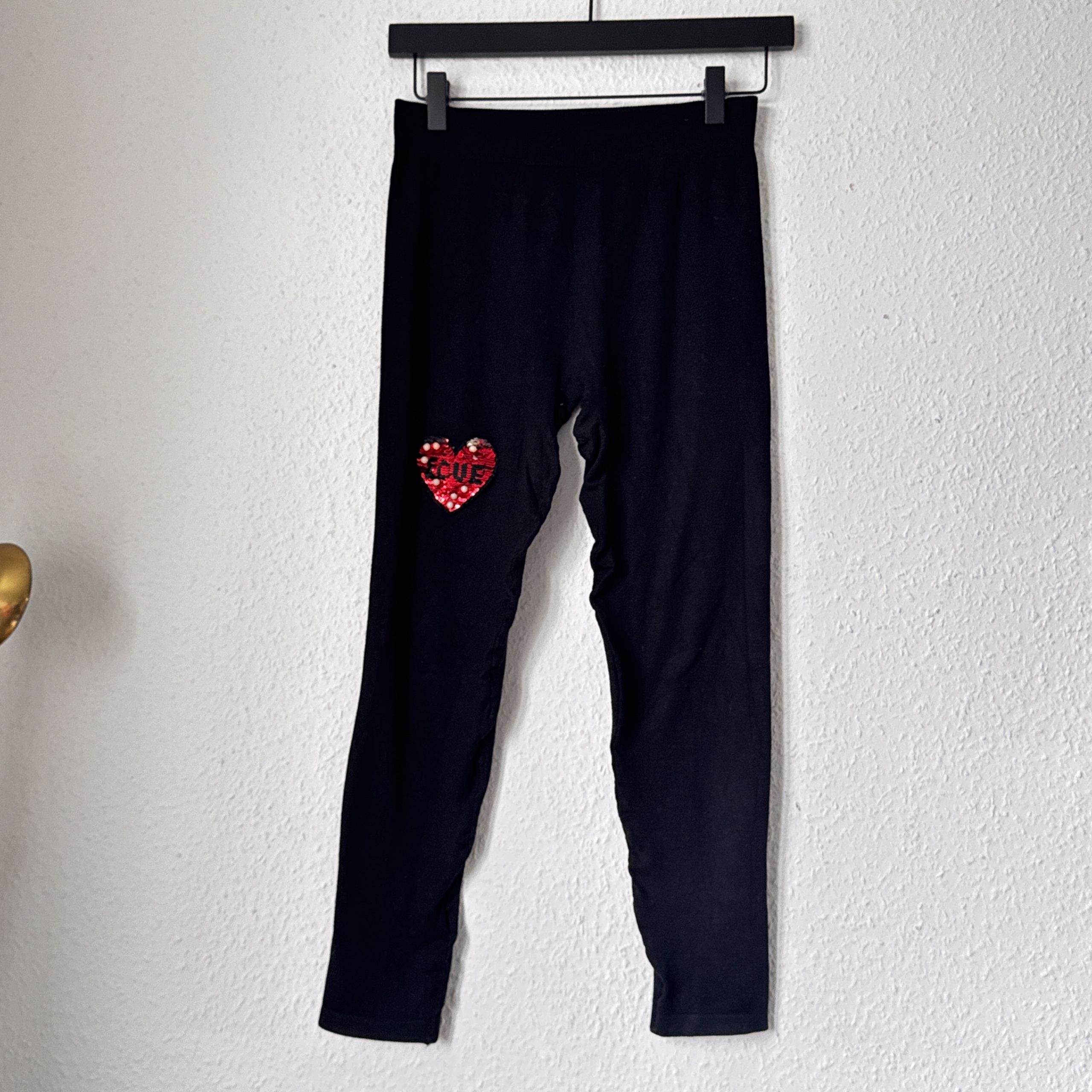 Love Black Leggings with Red Sequin Love Heart Patch M 2628
