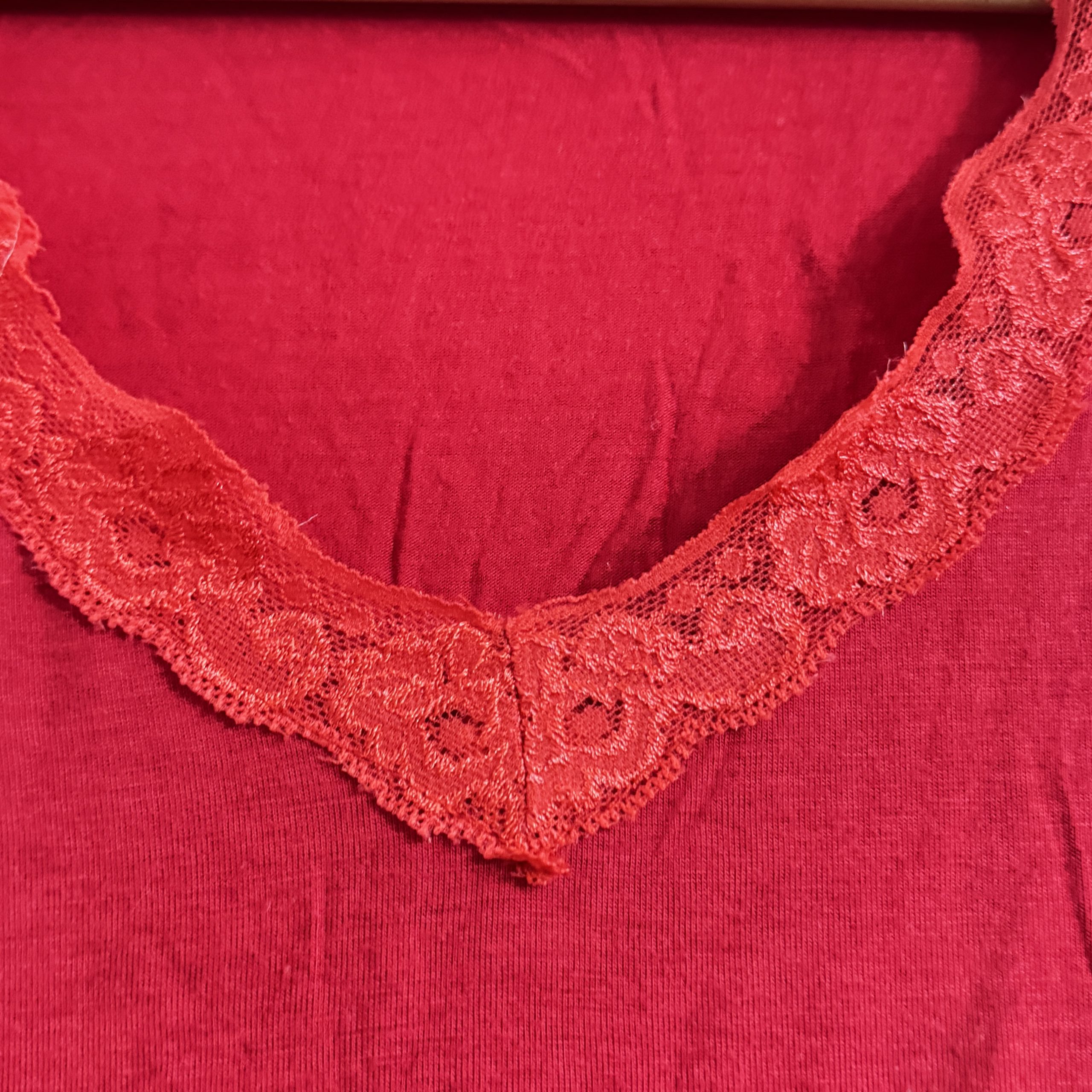 Unbranded Red Lace Trim Long Sleeve Top Size M 2639 image 6