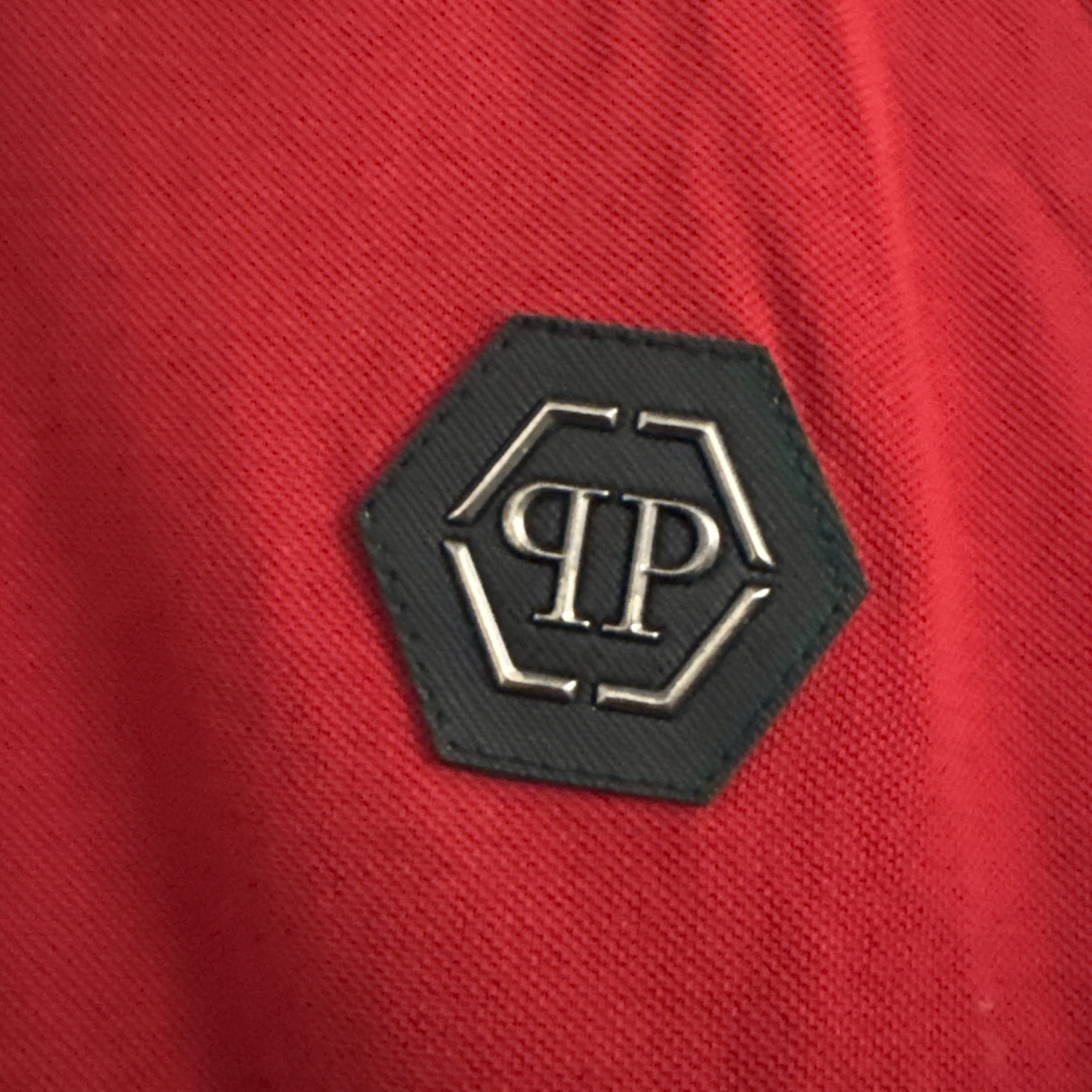 Philipp Plein Red Polo Shirt XL Hex Logo 1978 Cuffs 2643 image 3