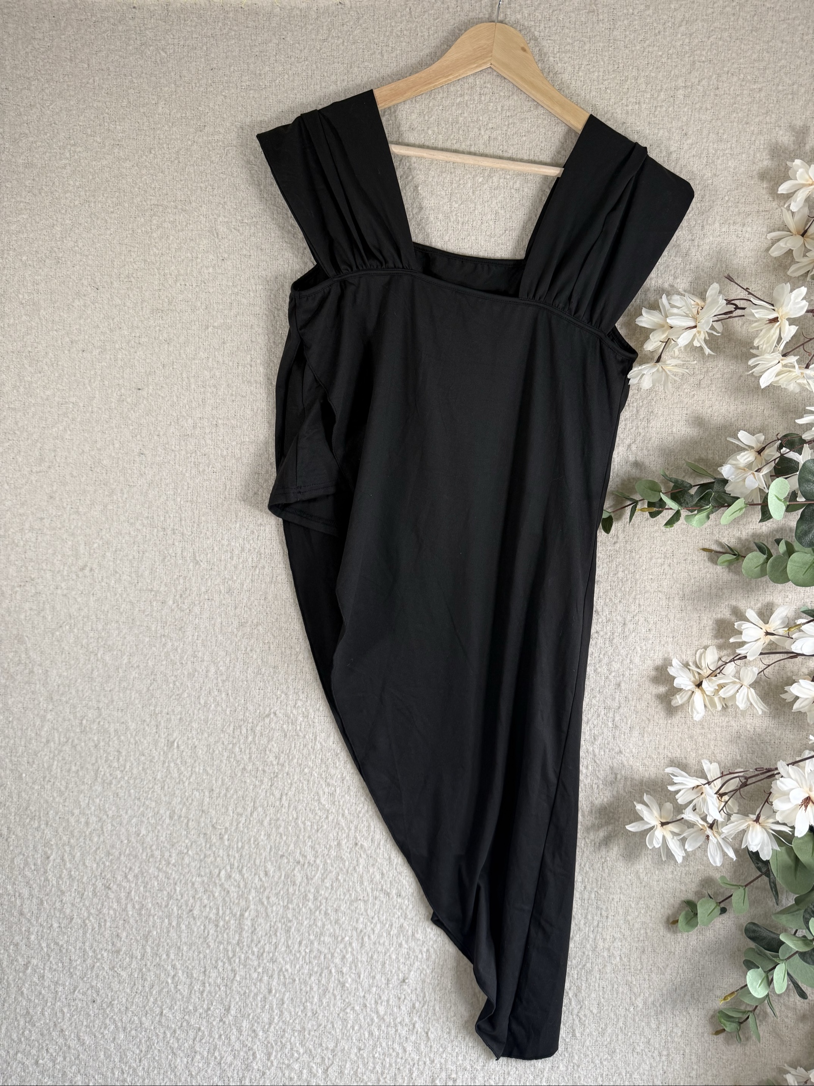 Shein Curve Black Asymmetric Bodycon Dress UK 2XL Stretch Summer Occasion