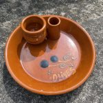 Mediterranean Brown Ceramic Olive Dish with Two Small Containers