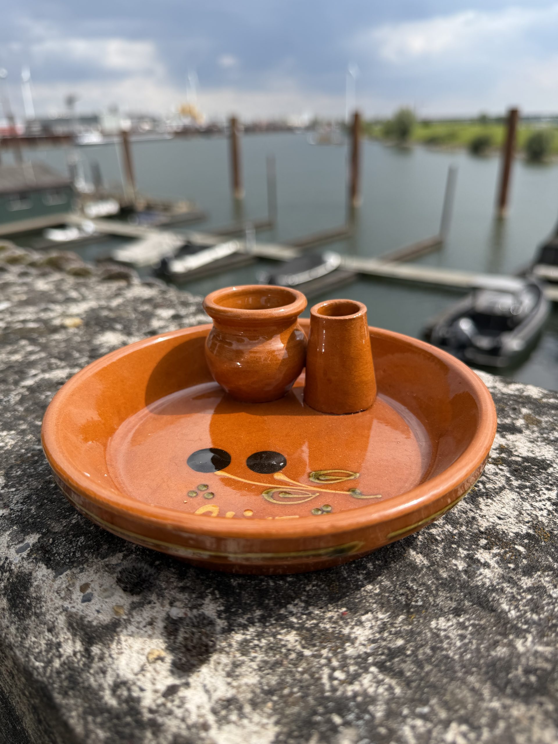 Mediterranean Brown Ceramic Olive Dish with Two Small Containers image 2