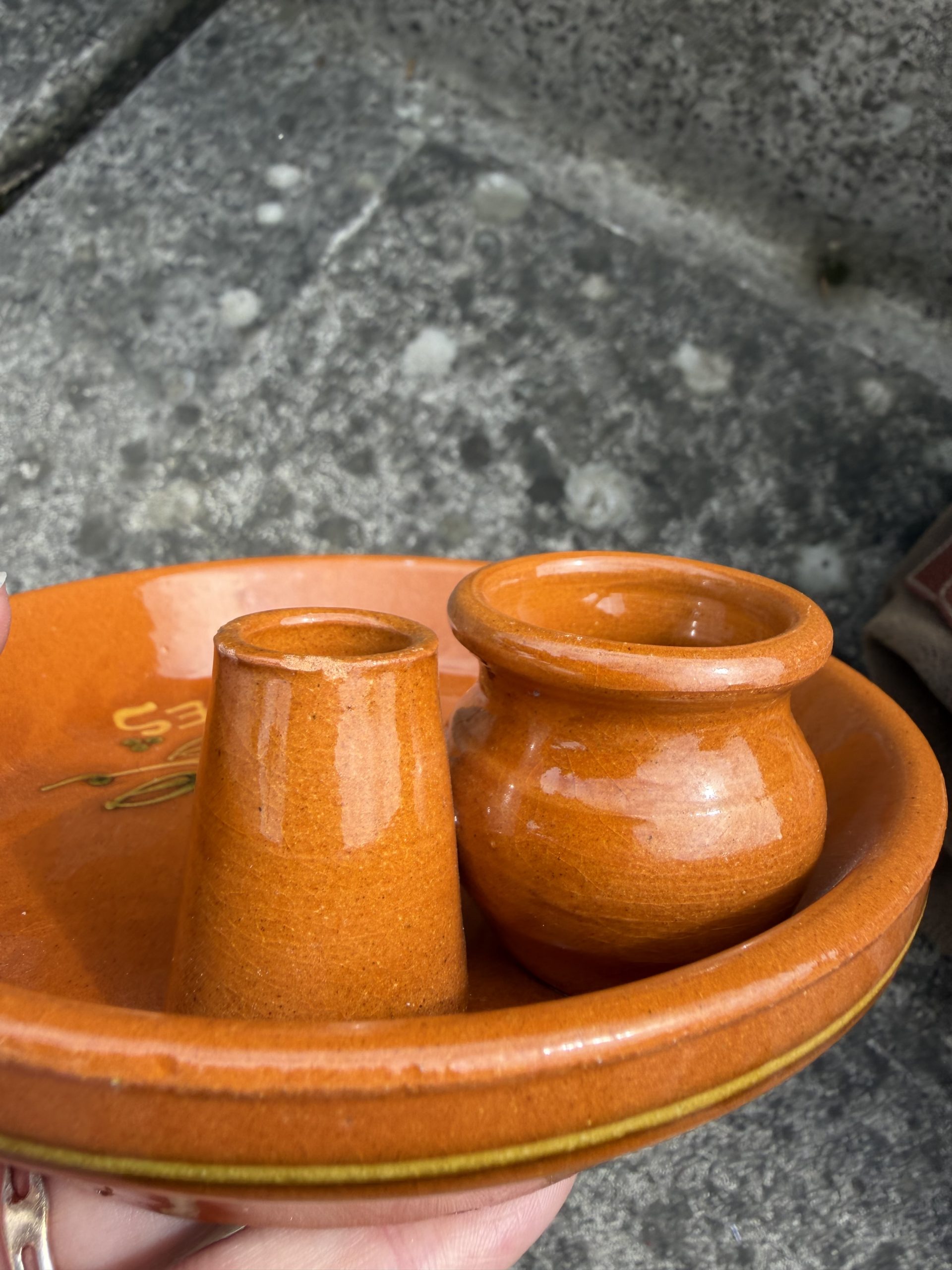 Mediterranean Brown Ceramic Olive Dish with Two Small Containers image 9
