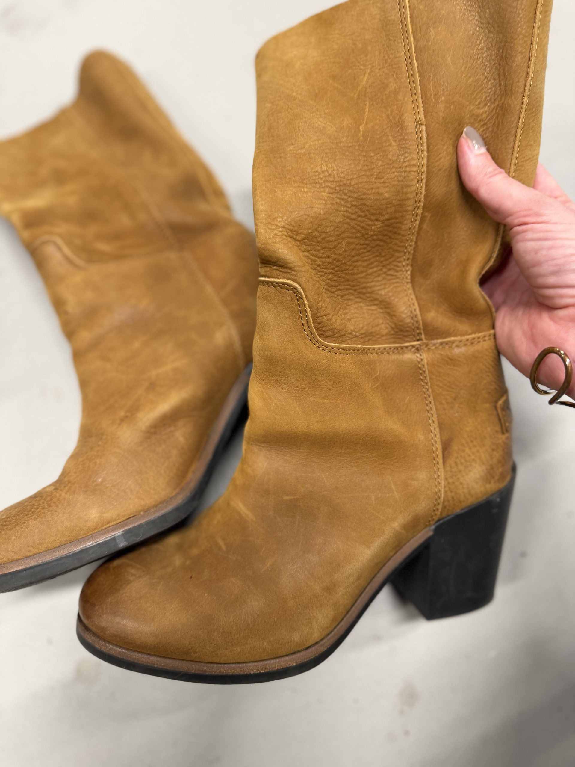 Shabbies Boho Tan Leather Mid-Calf Boots Size 38 image 9
