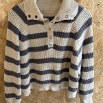 Pull&Bear Cream &Grey Striped Knit Sweater Small Cotton Blend