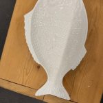White Ceramic Fish Serving Plate with Textured Scales and Tail